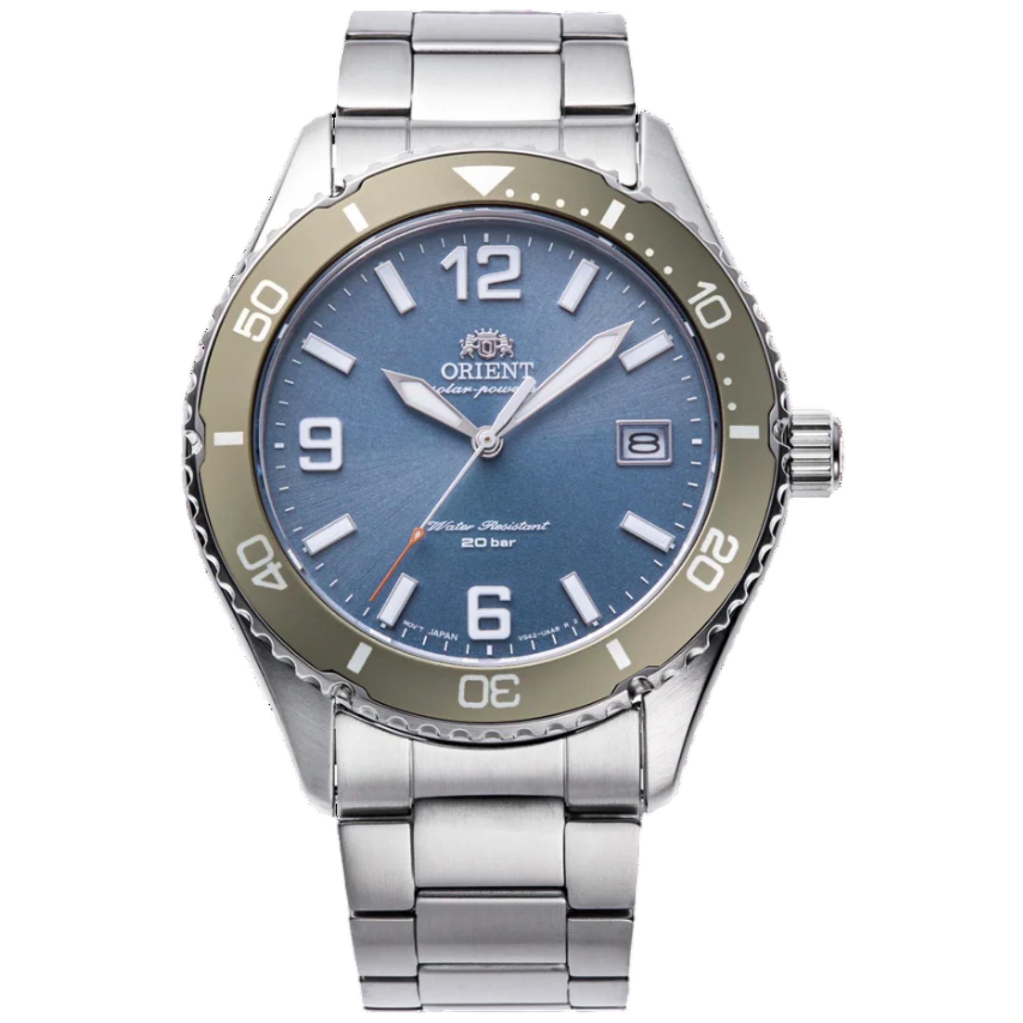Orient Mako Solar Quartz Blue Dial Steel Strap Men's Dive Watch RA-WJ0002L10B