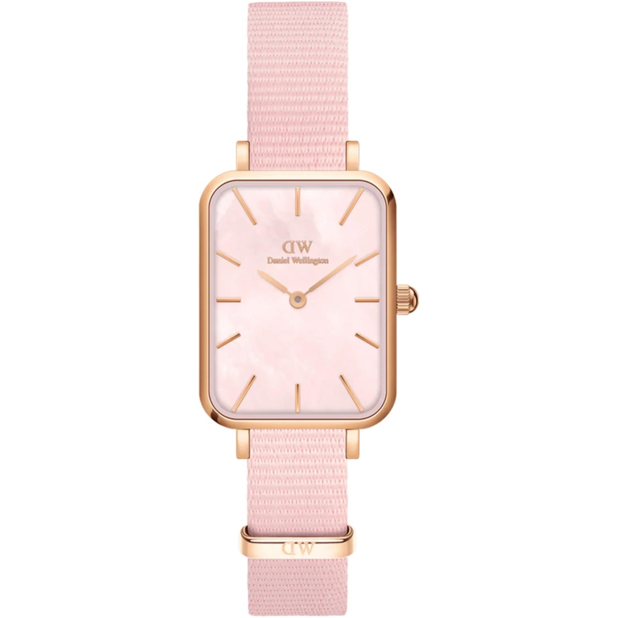 Daniel Wellington Quadro Coral Quartz Pink Dial Fabric Strap Women's Watch DW00100509