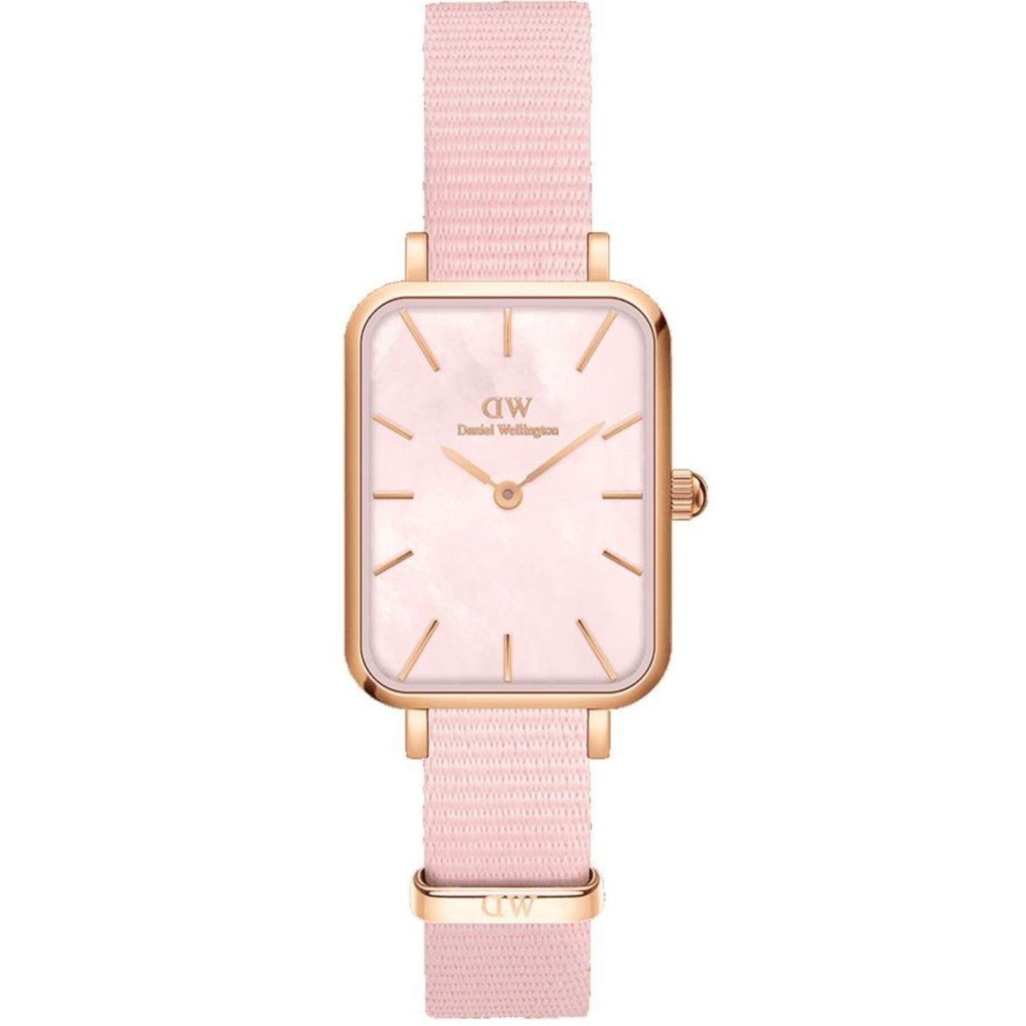 Daniel Wellington Quadro Coral Quartz Pink Dial Fabric Strap Women's Watch DW00100509