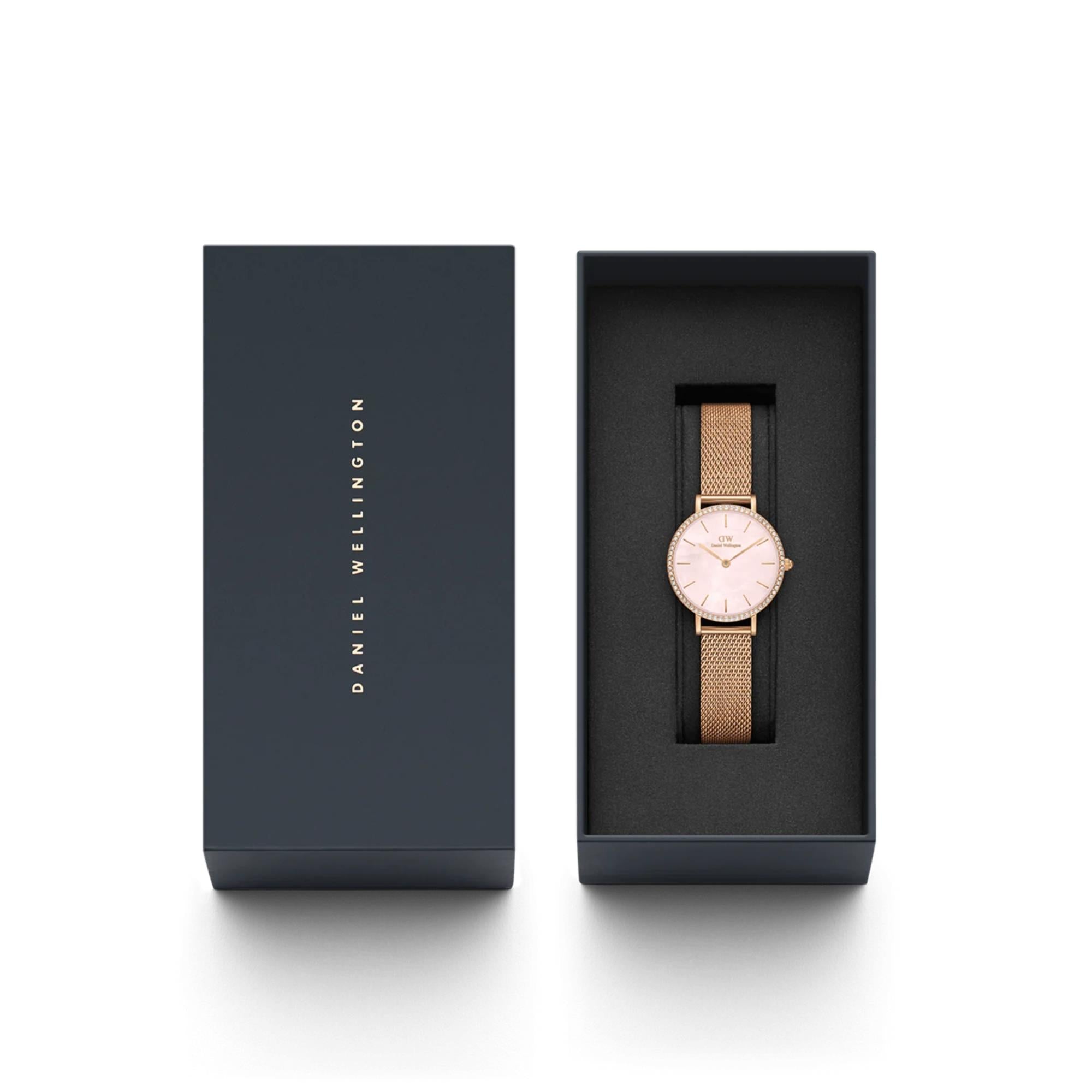 Daniel Wellington Petite Lumine Bezel Quartz Rose Gold Dial Steel Strap Women's Watch DW00100663
