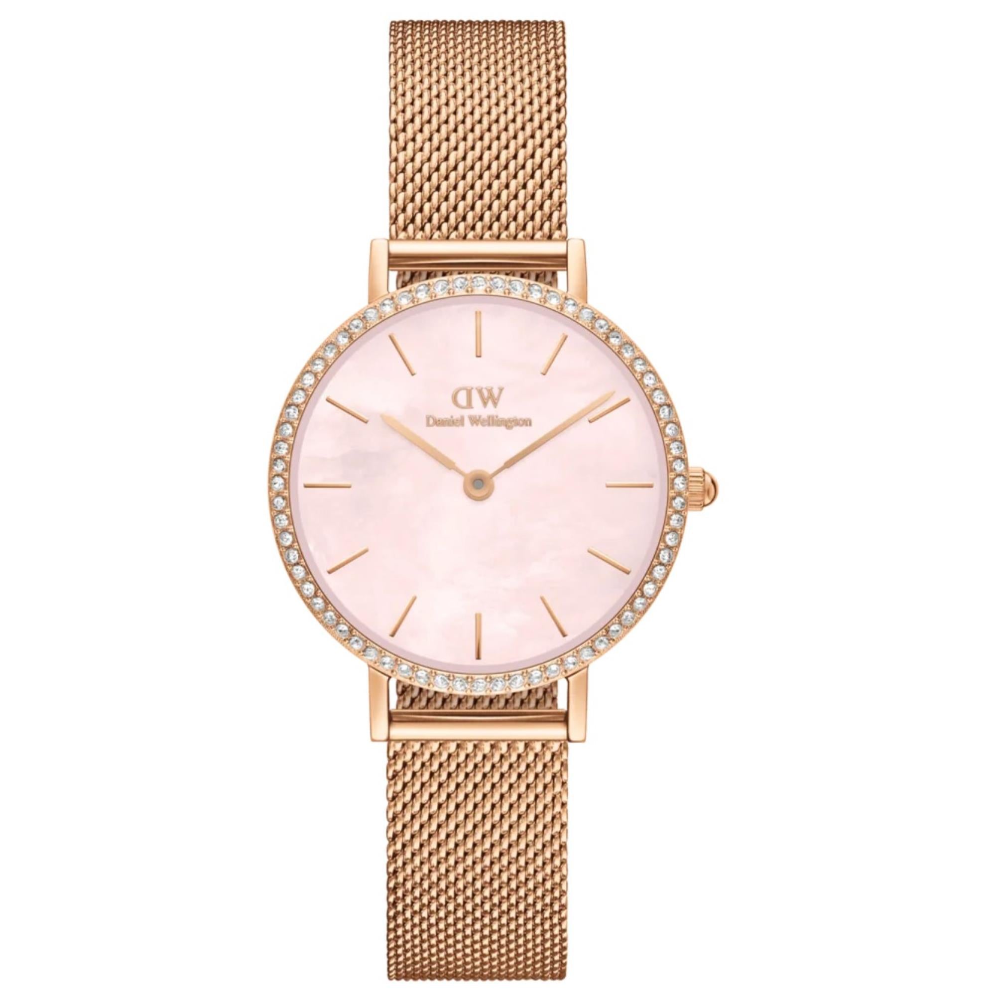 Daniel Wellington Petite Lumine Bezel Quartz Rose Gold Dial Steel Strap Women's Watch DW00100663