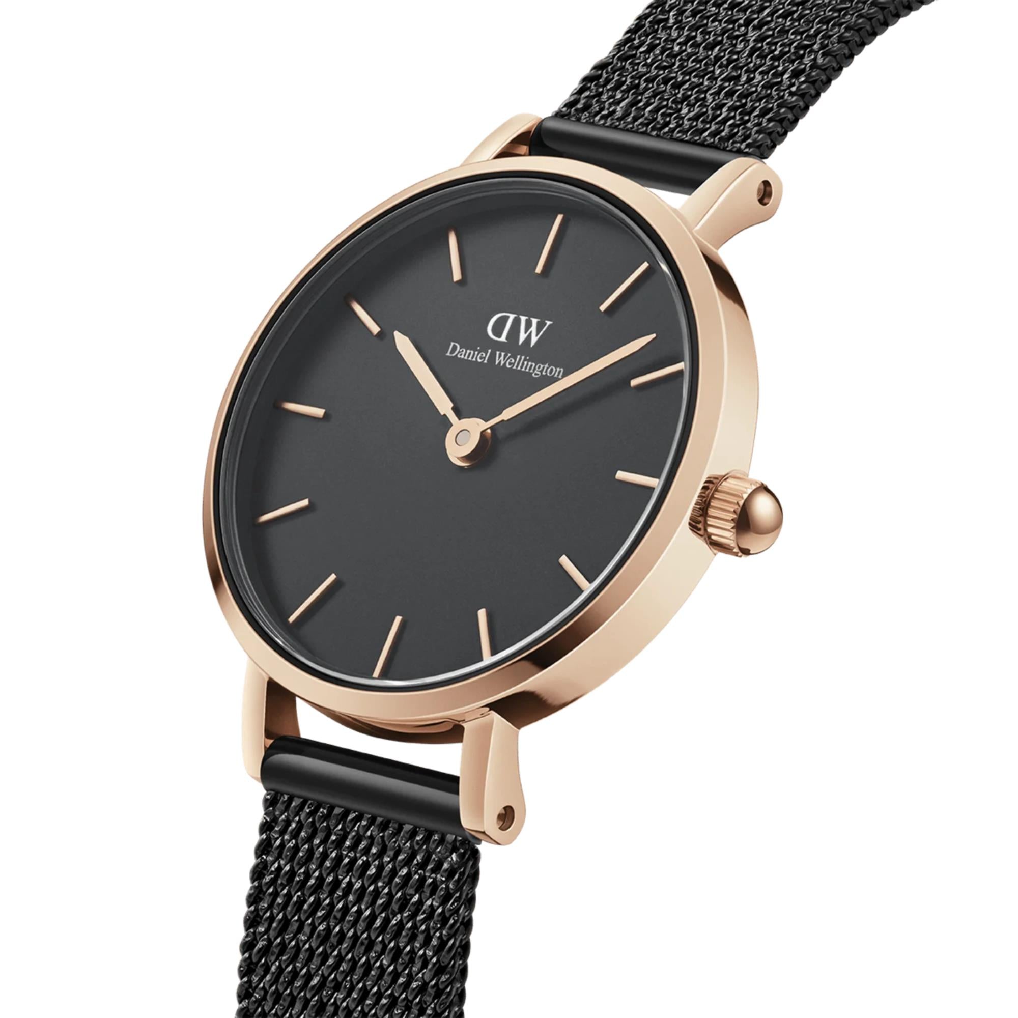 Daniel Wellington Petite Pressed Ashfield Quartz Black Dial Steel Strap Women's Watch DW00100441
