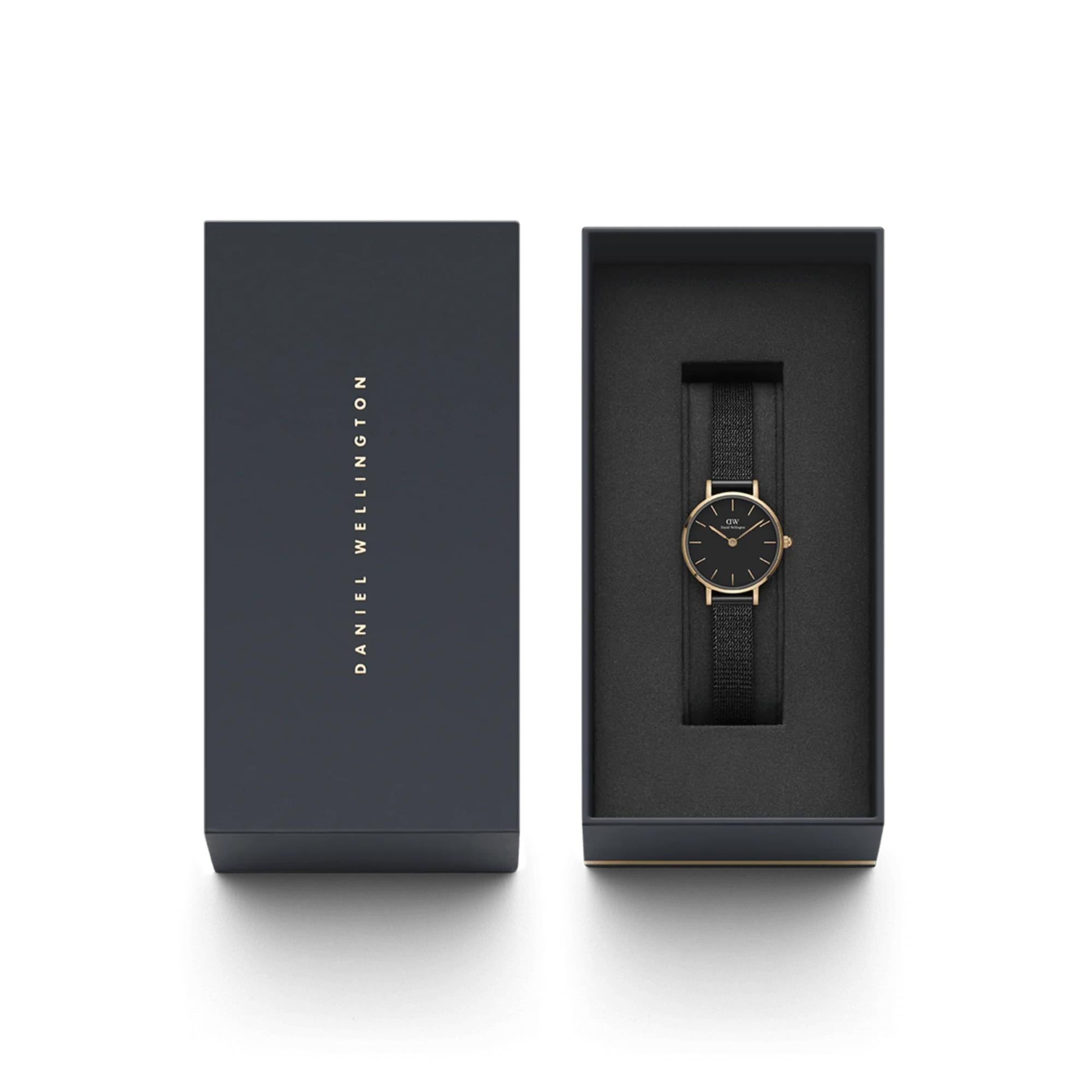 Daniel Wellington Petite Pressed Ashfield Quartz Black Dial Steel Strap Women's Watch DW00100441