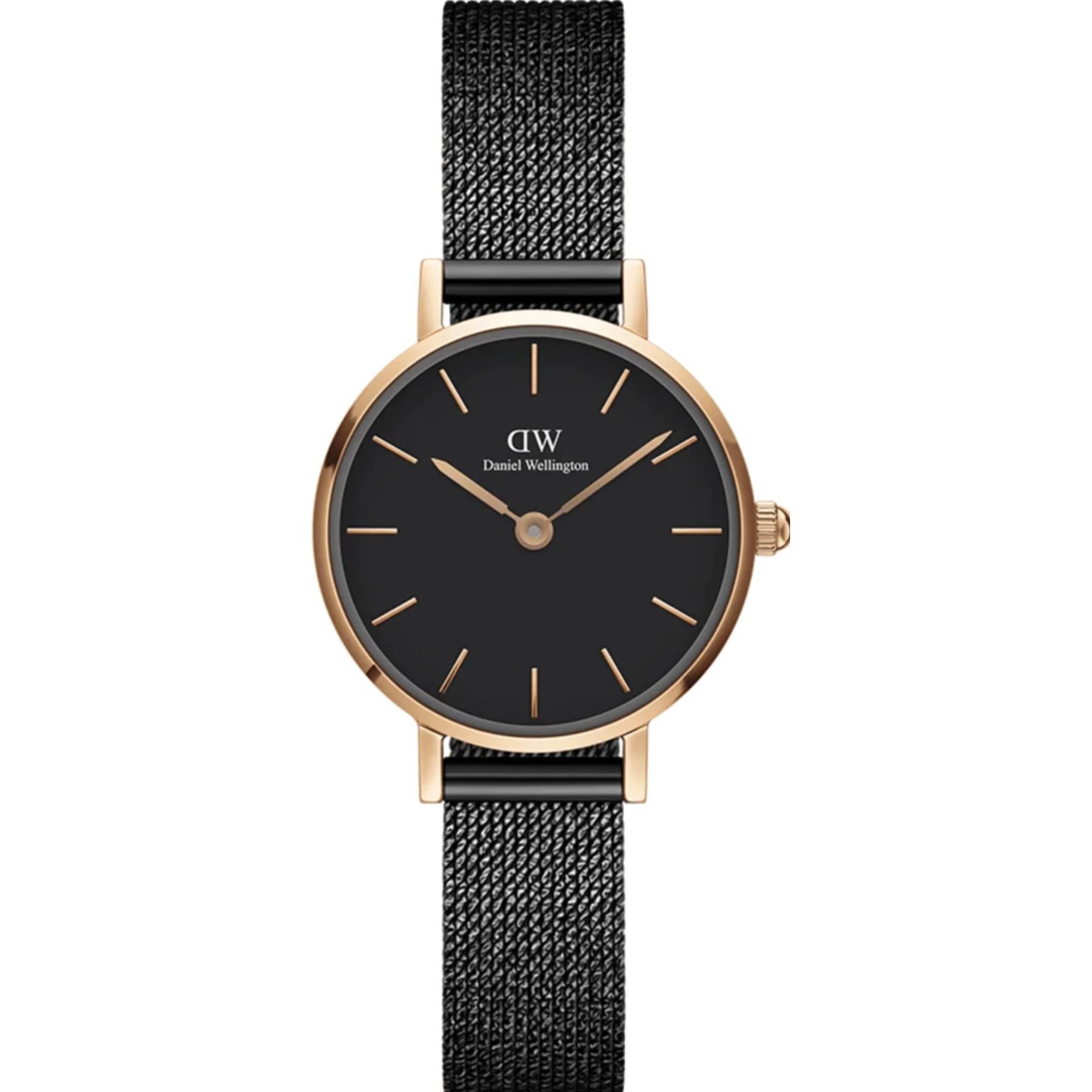 Daniel Wellington Petite Pressed Ashfield Quartz Black Dial Steel Strap Women's Watch DW00100441