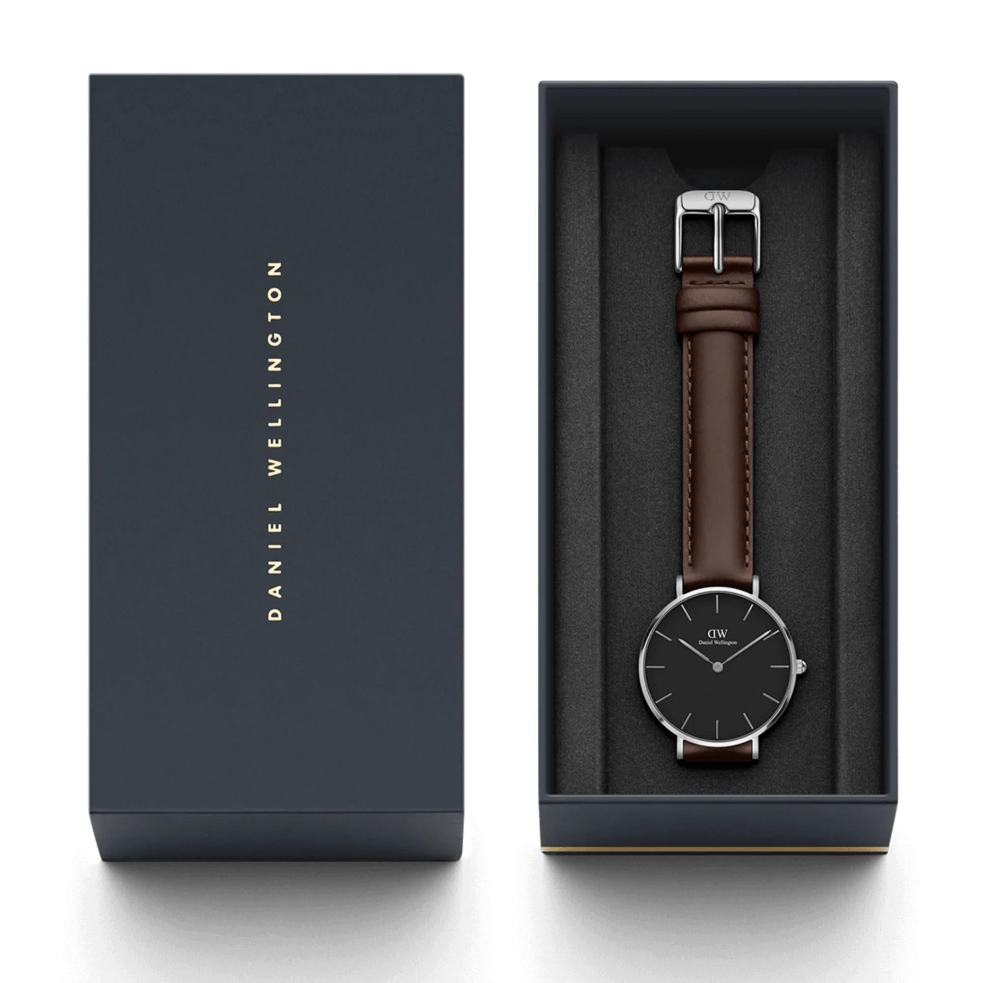 Daniel Wellington Petite Bristol Quartz Black Dial Leather Strap Women's Watch DW00100177