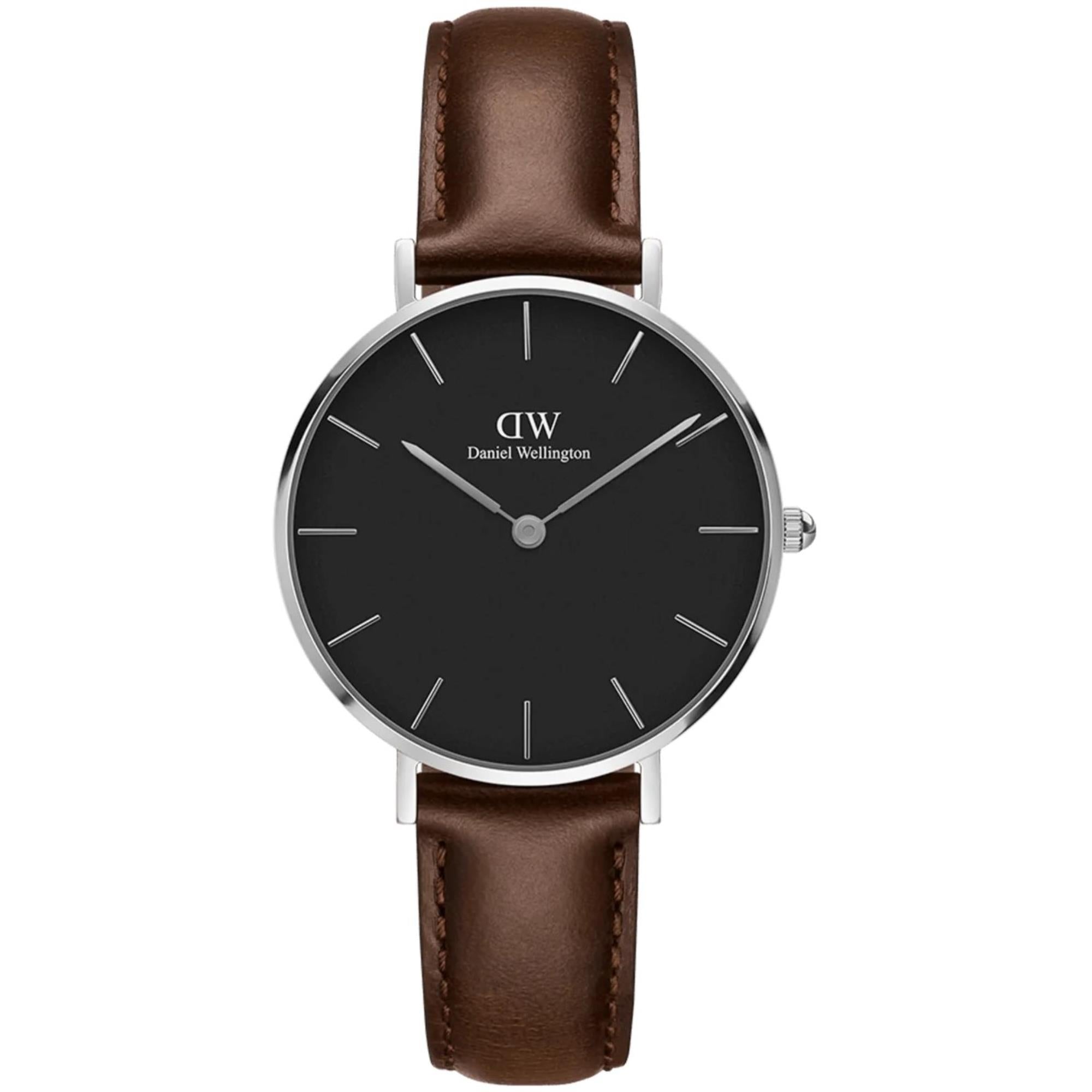 Daniel Wellington Petite Bristol Quartz Black Dial Leather Strap Women's Watch DW00100177