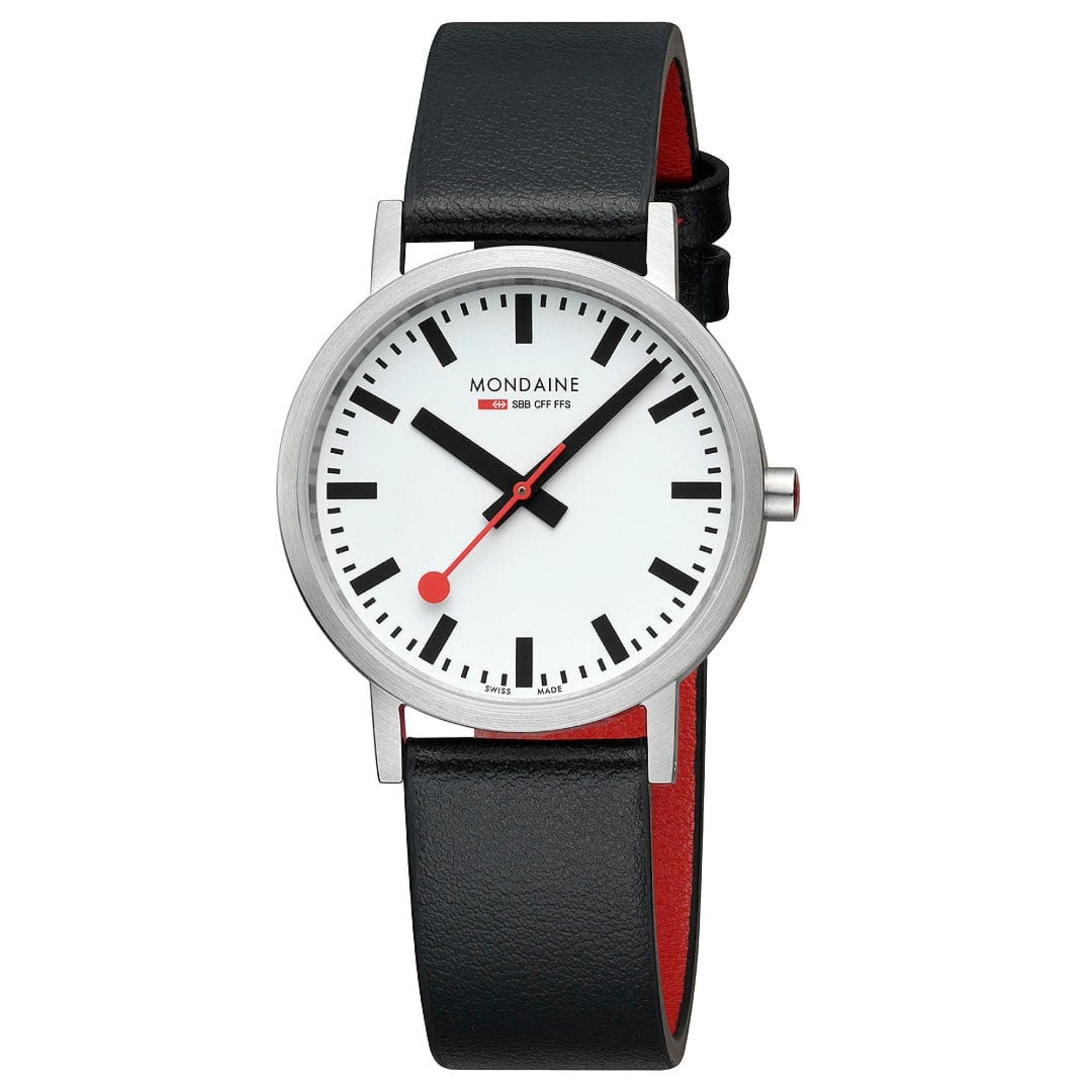 Mondaine Classic Quartz White Dial Black Leather Strap Unisex Watch A660.30314.16SBBV