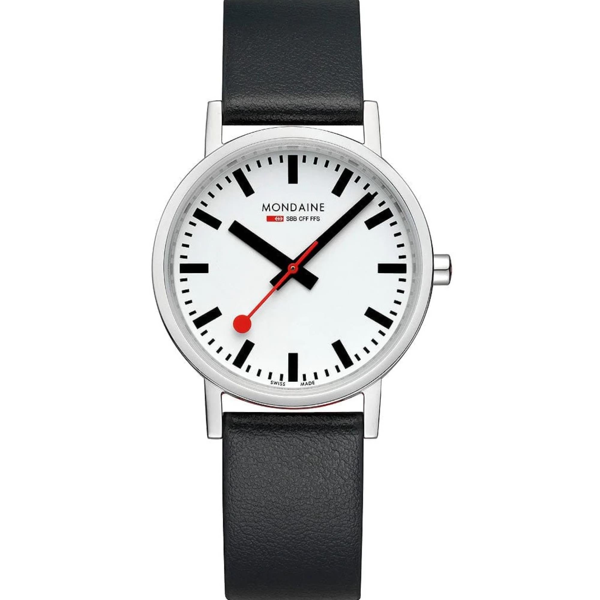 Mondaine Classic Quartz White Dial Black Leather Strap Unisex Watch A660.30314.16SBBV