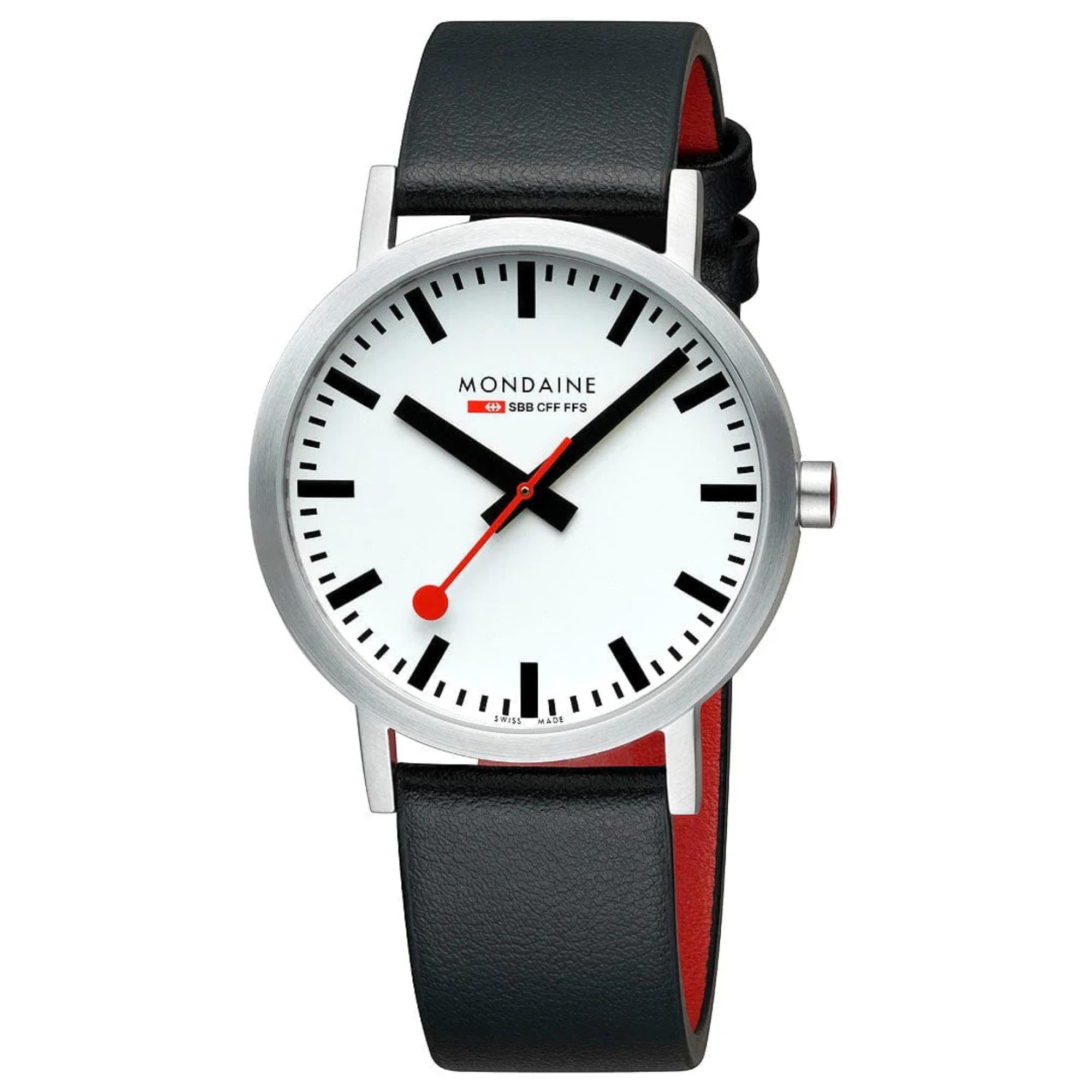 Mondaine Classic Quartz White Dial Black Leather Strap Men's Watch A660.30360.16SBBV