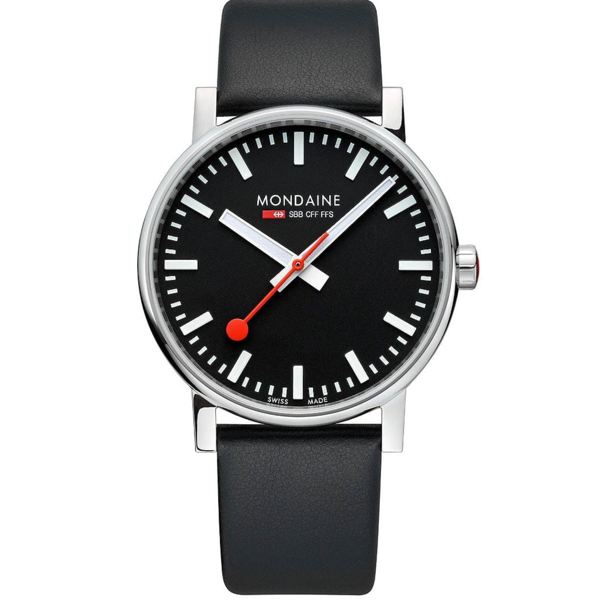 Mondaine Evo2 Quartz Black Dial Leather Strap Men's Watch MSE.43120.LB