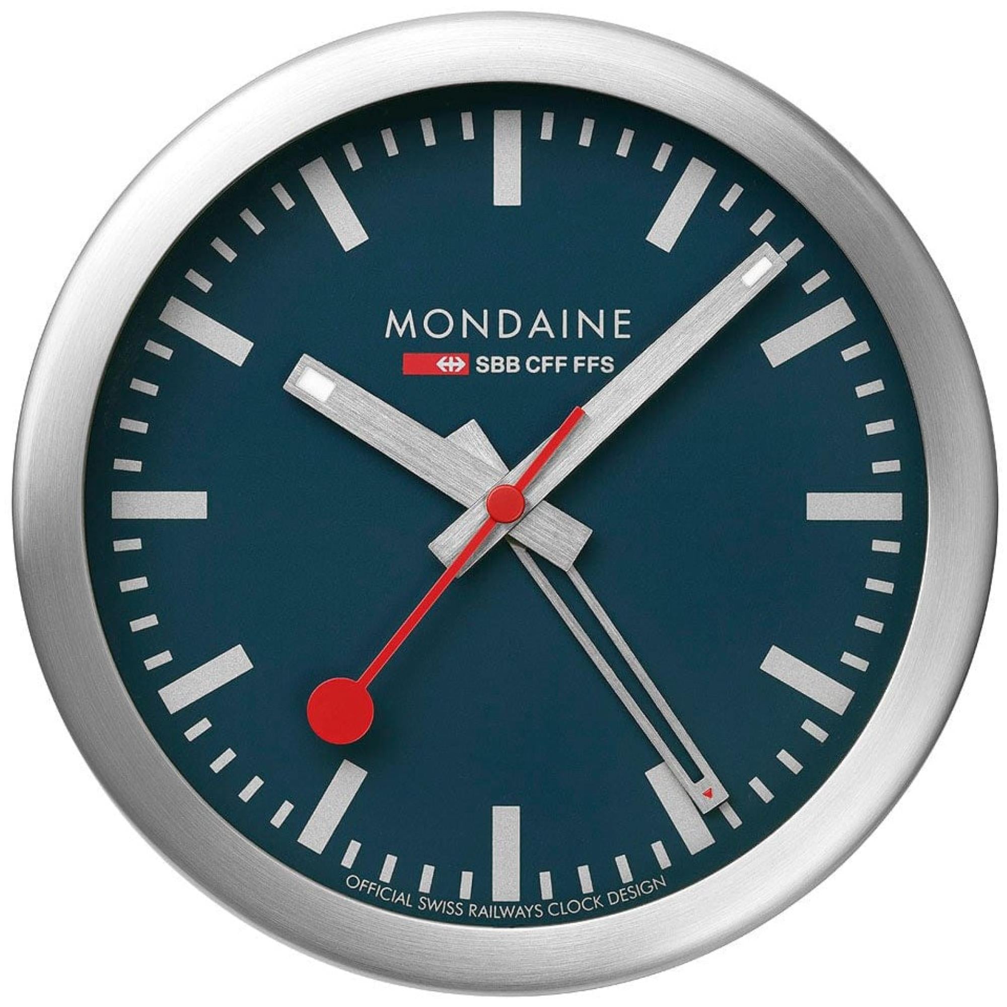 Mondaine Classic Silver Frame Blue Dial Mini Wall Clock A997.MCAL.46SBV.2