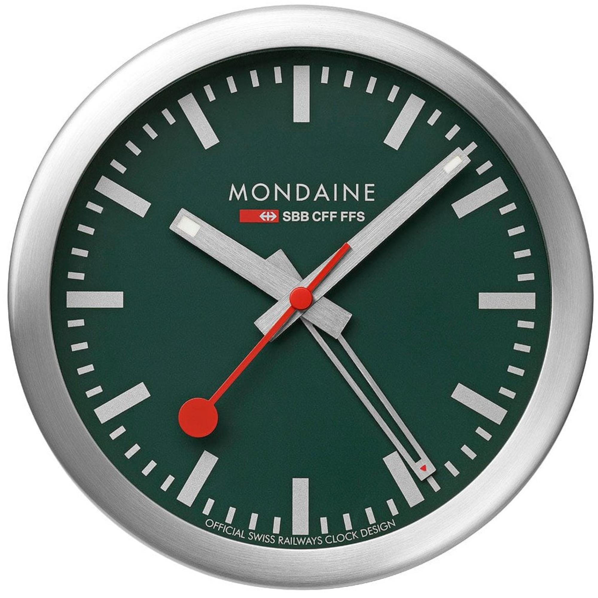 Mondaine Classic Silver Frame Green Dial Mini Wall Clock A997.MCAL.66SBV.2