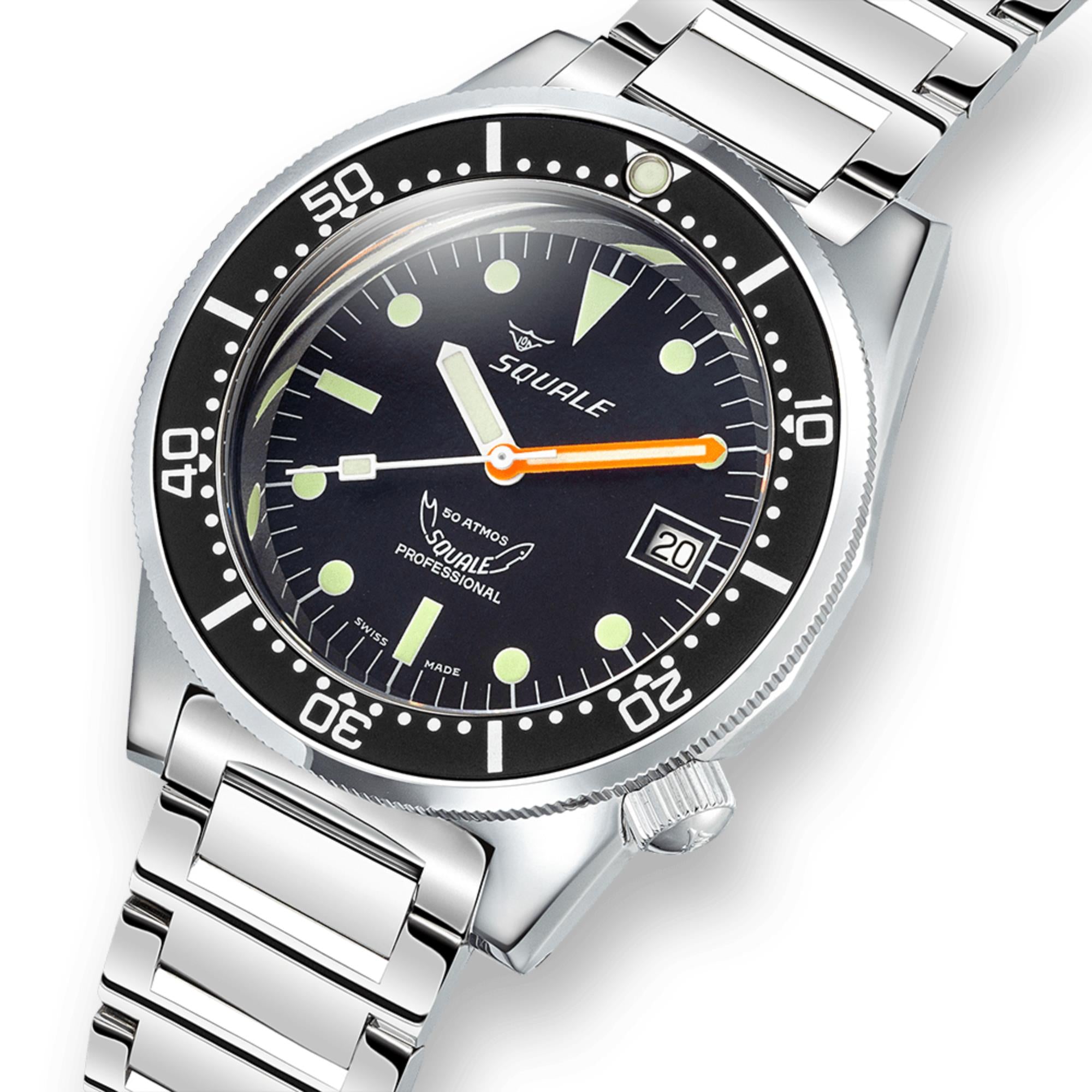Squale 1521 Classic Automatic Black Dial Steel Strap Men's Watch 1521CL.SQ20L
