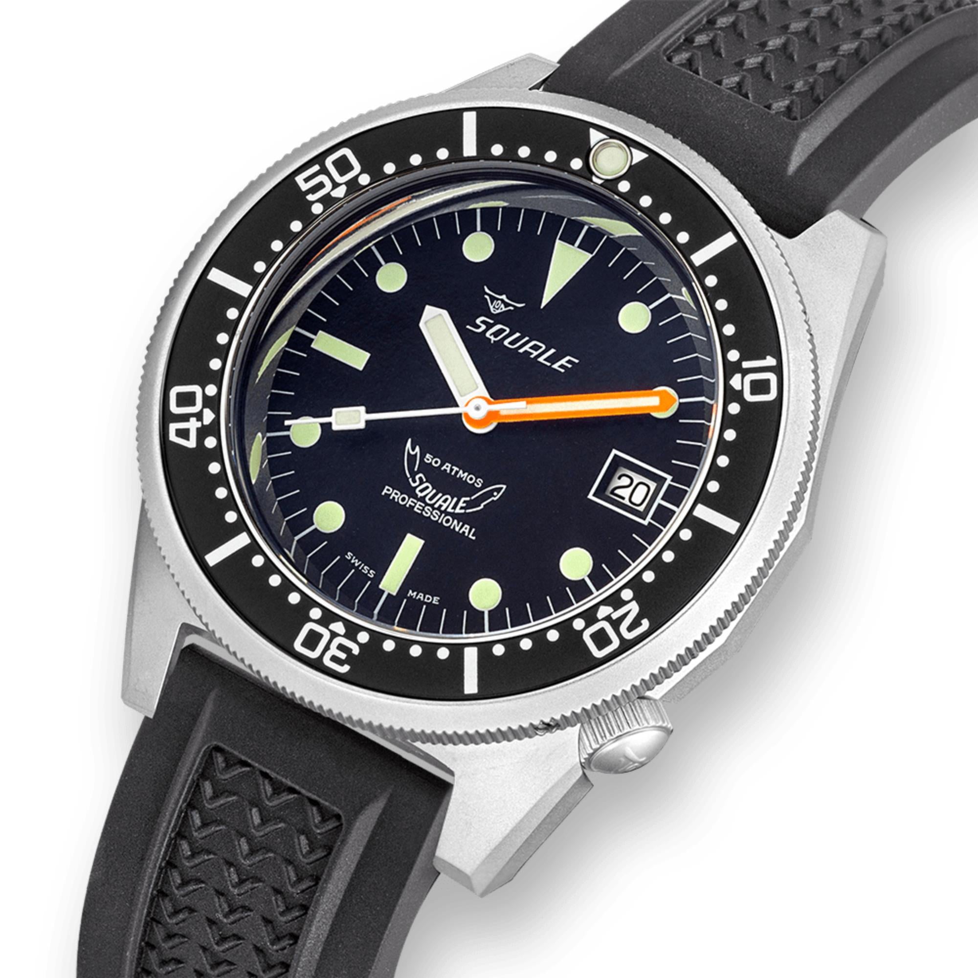 Squale 1521 Black Blasted Automatic Black Dial Rubber Strap Men's Watch 1521BKBL.VO