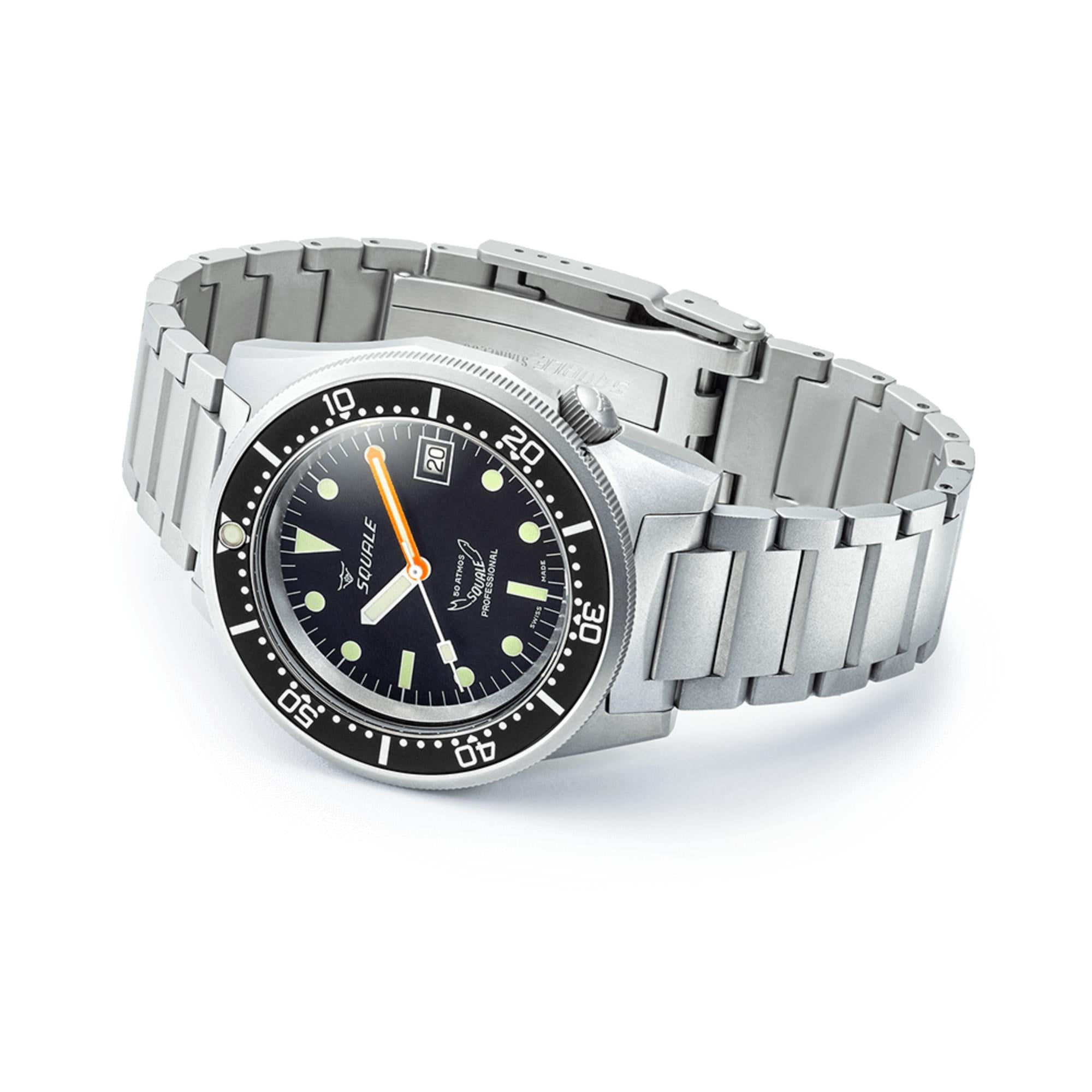 Squale 1521 Black Blasted Automatic Black Dial Steel Strap Men's Watch 1521BKBL.SQ20S