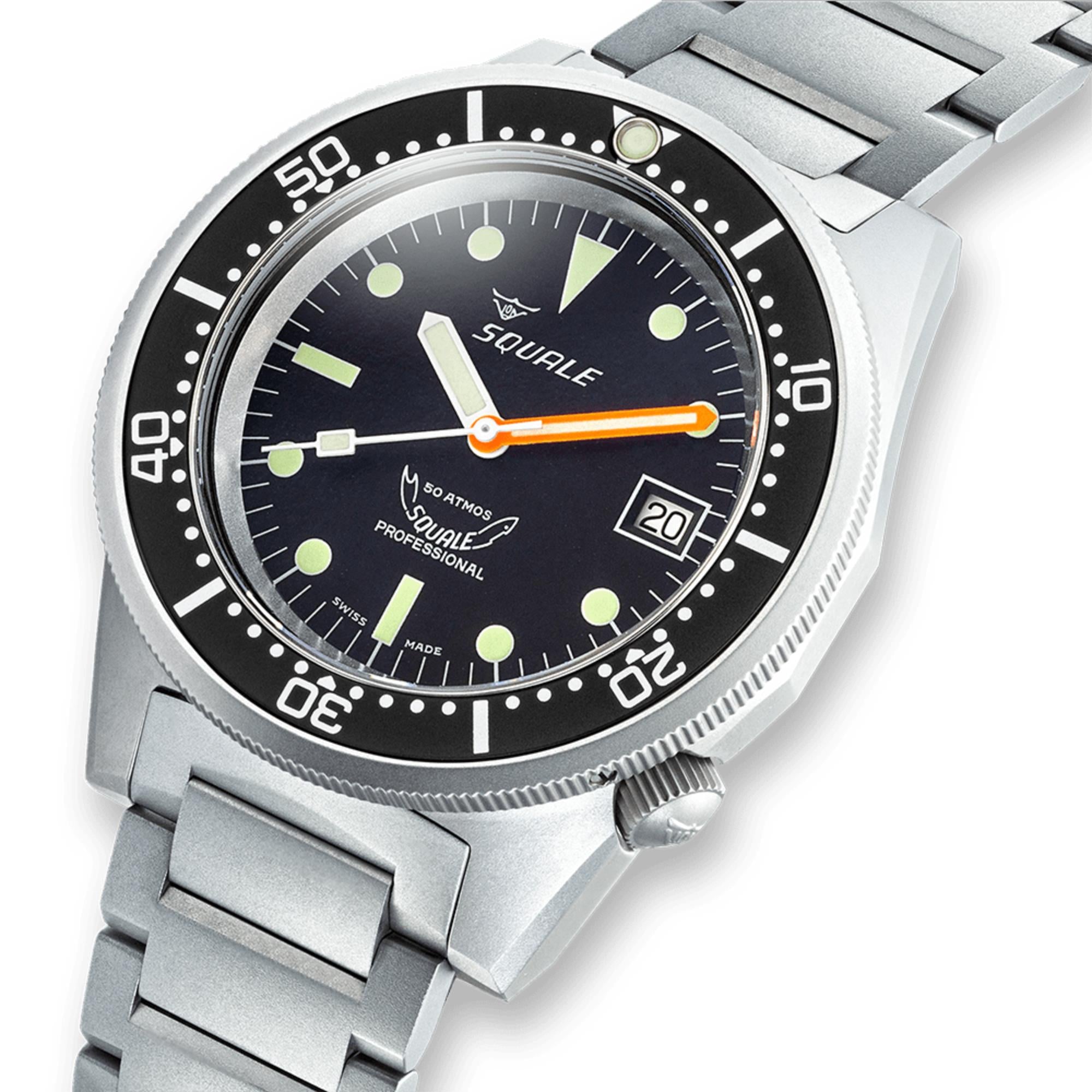 Squale 1521 Black Blasted Automatic Black Dial Steel Strap Men's Watch 1521BKBL.SQ20S