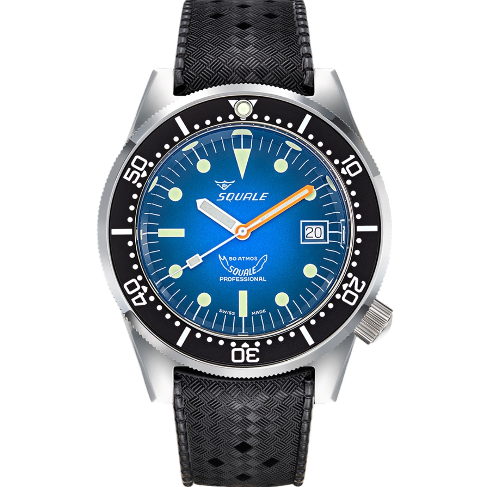 Squale 1521 Blue Ray Automatic Smoky Blue Dial Rubber Strap Men's Watch 1521PROFD.HT
