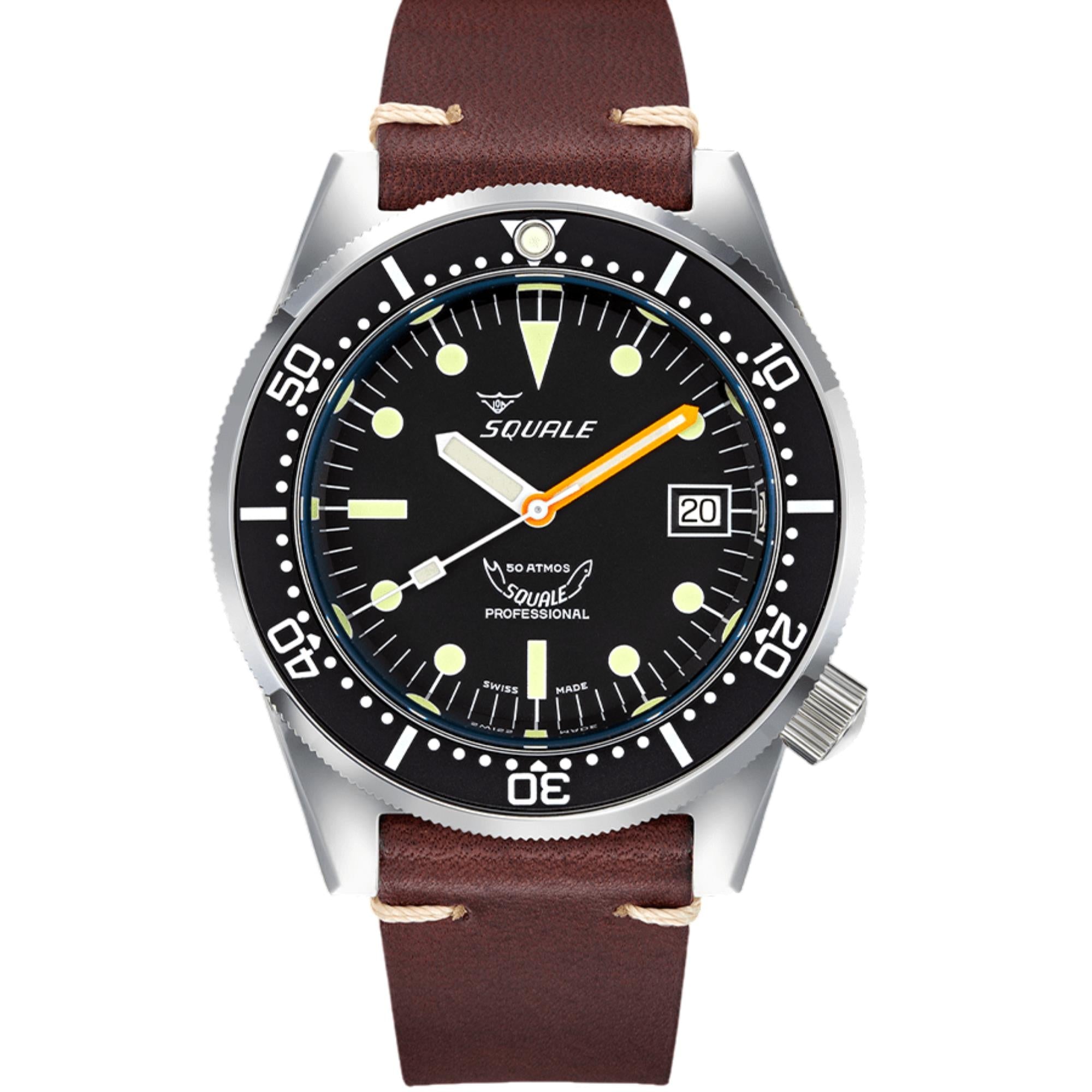 Squale 1521 Classic Automatic Black Dial Leather Strap Men's Watch 1521CL.PS