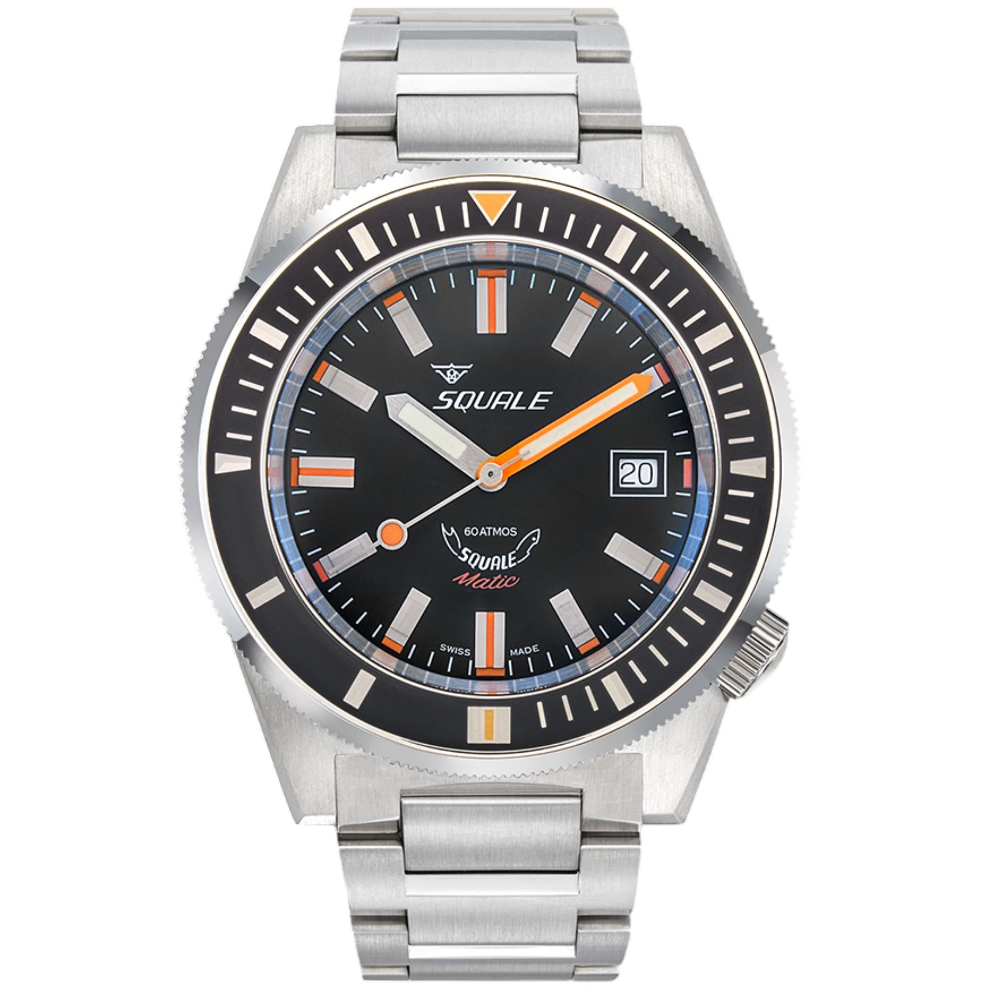 Squale Matic Satin Automatic Black Dial Steel Strap Men's Watch MATICXSG.SQ22B