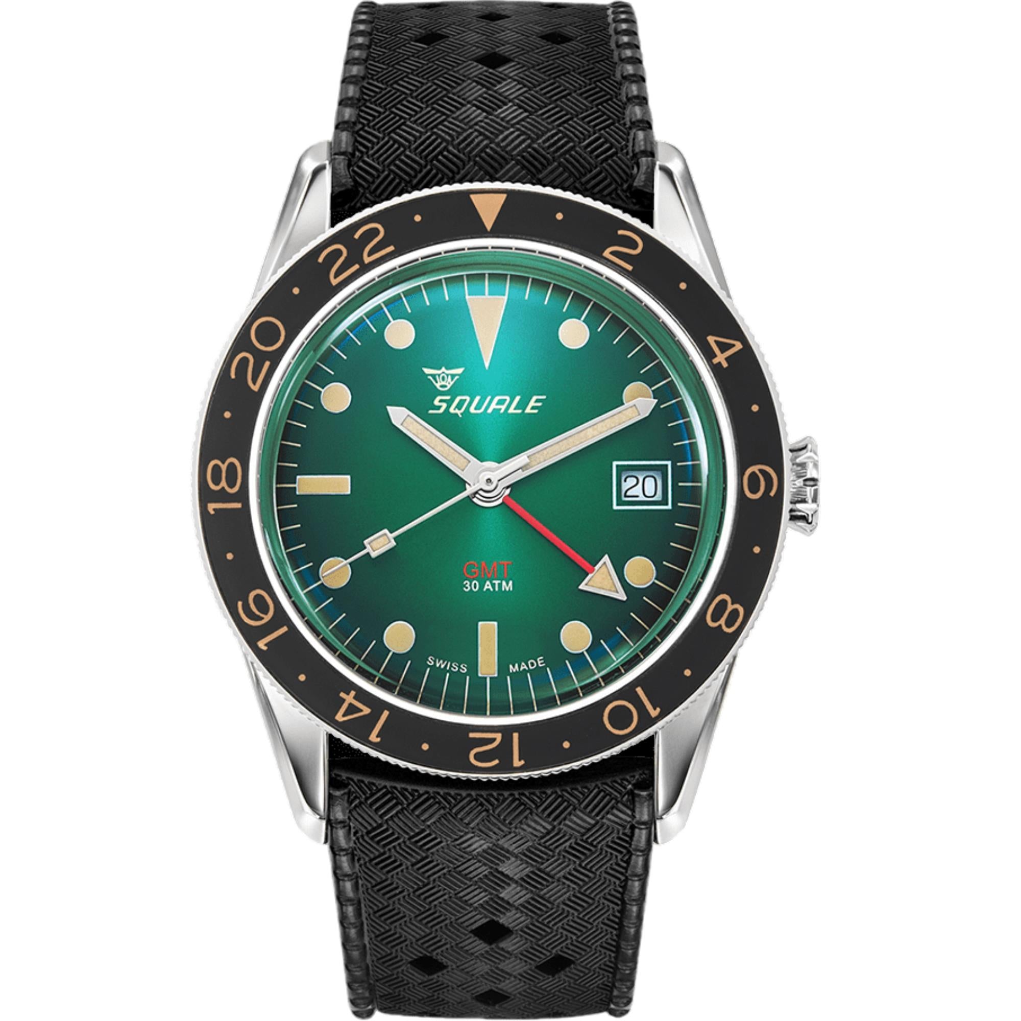 Squale Sub-39 GMT Vintage Automatic Green Dial Rubber Strap Men's Watch SUB-39GMGR.HT