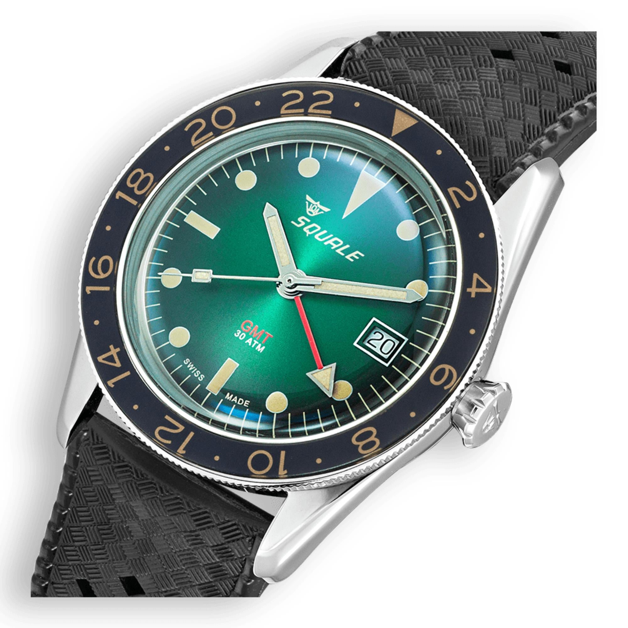 Squale Sub-39 GMT Vintage Automatic Green Dial Rubber Strap Men's Watch SUB-39GMGR.HT