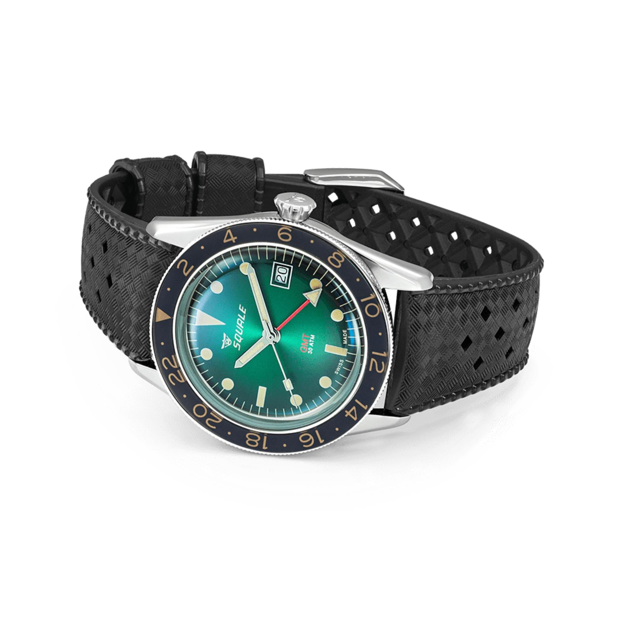 Squale Sub-39 GMT Vintage Automatic Green Dial Rubber Strap Men's Watch SUB-39GMGR.HT
