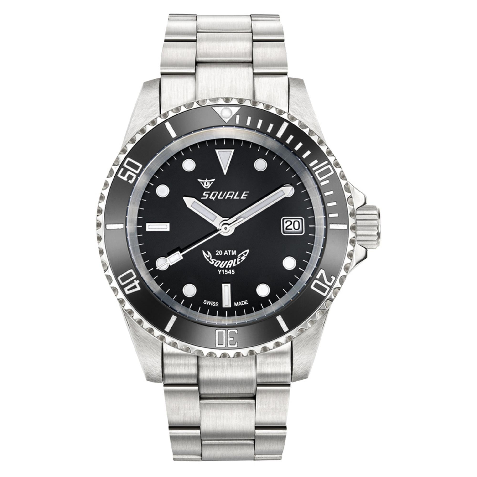 Squale 1545 Automatic Black Dial Steel Strap Men's Watch Y1545SILVE.AC