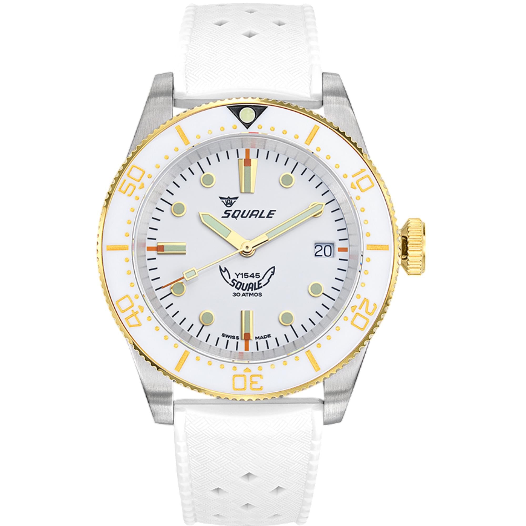 Squale 1545 Automatic White Dial Rubber Strap Men's Watch 1545WTWT.HTW