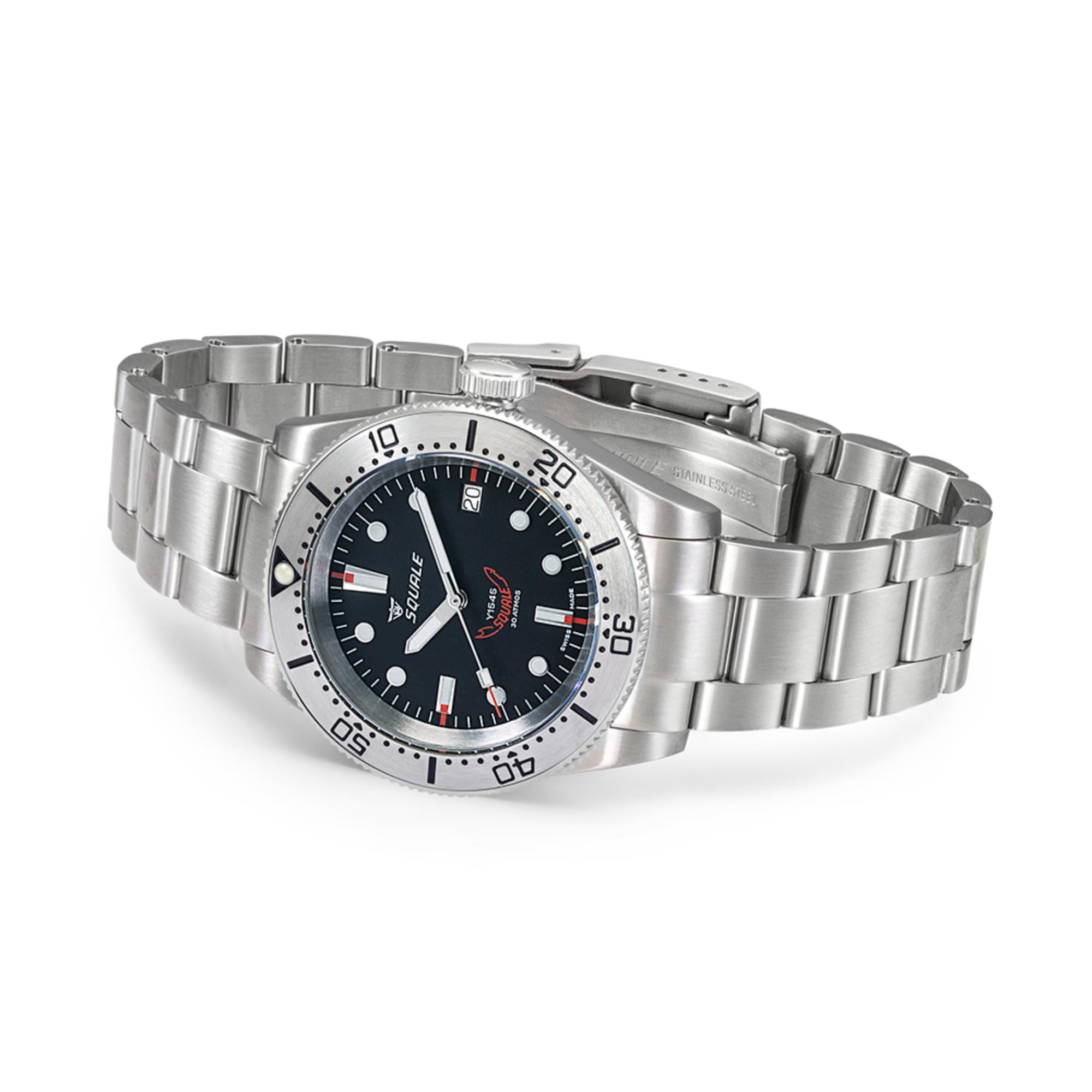 Squale 1545 Automatic Black Dial Steel Strap Men's Watch 1545SSBK.AC