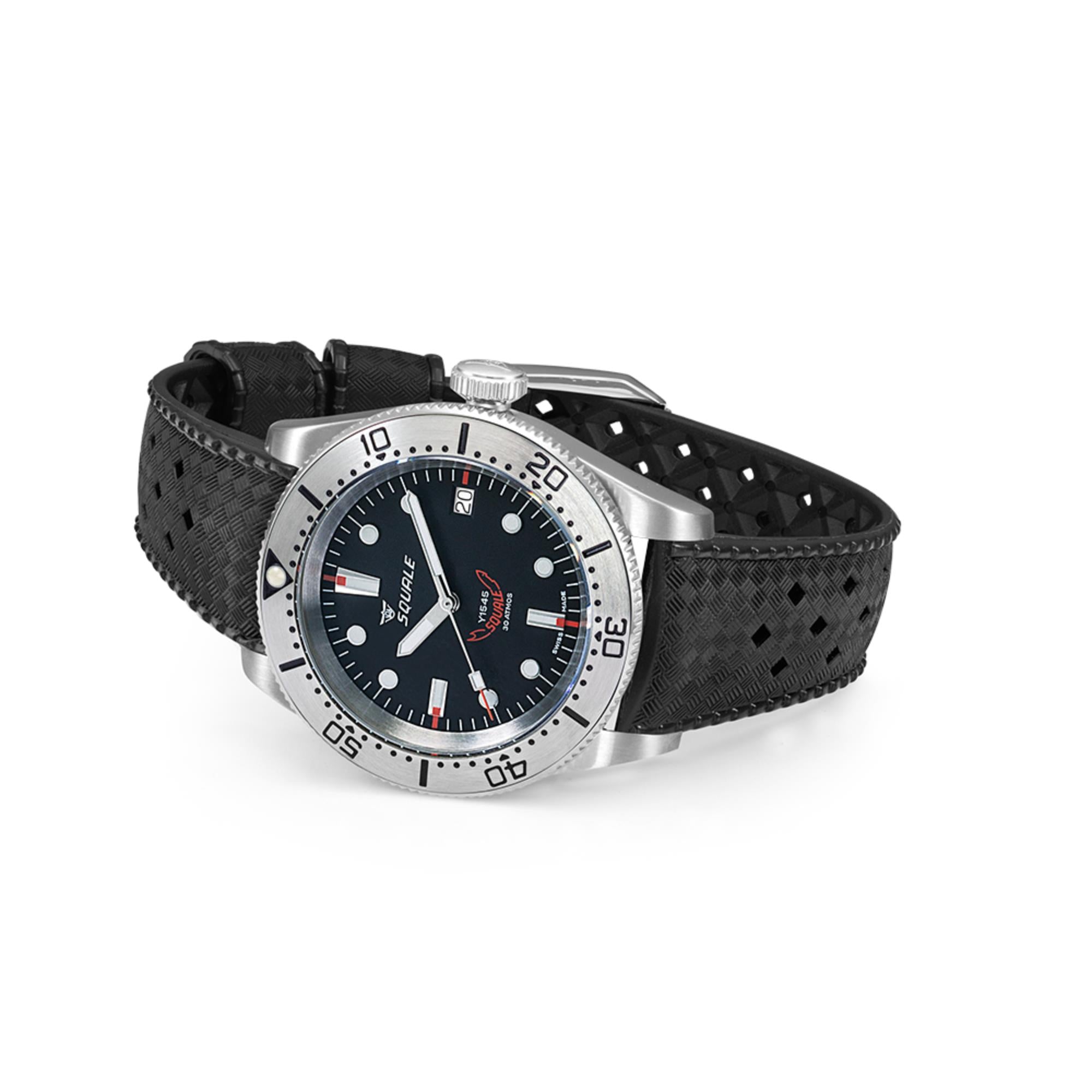 Squale 1545 Steel Automatic Black Dial Rubber Strap Men's Watch 1545SSBK.HT