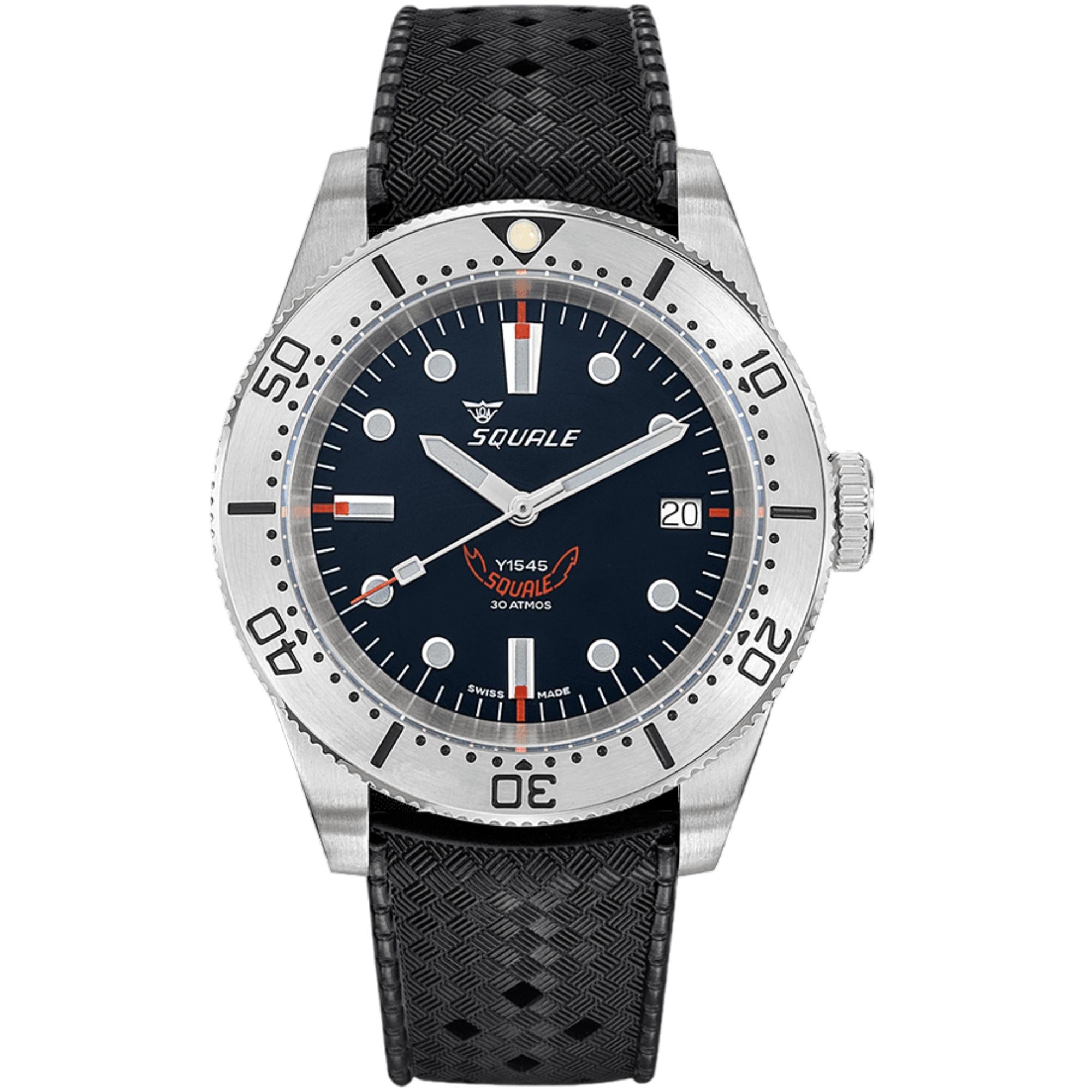 Squale 1545 Steel Automatic Black Dial Rubber Strap Men's Watch 1545SSBK.HT