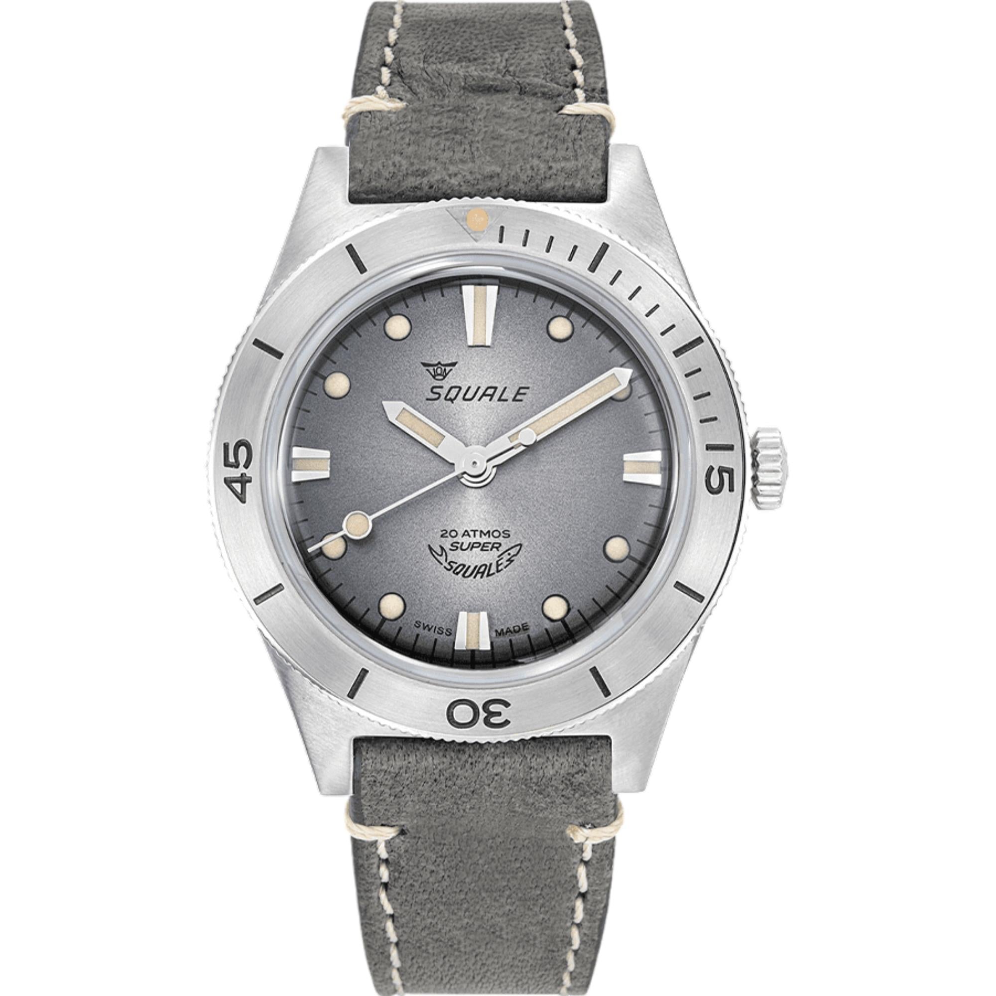 Squale Super-Squale Sunray Automatic Grey Dial Leather Strap Men's Watch SUPERSSG.PG