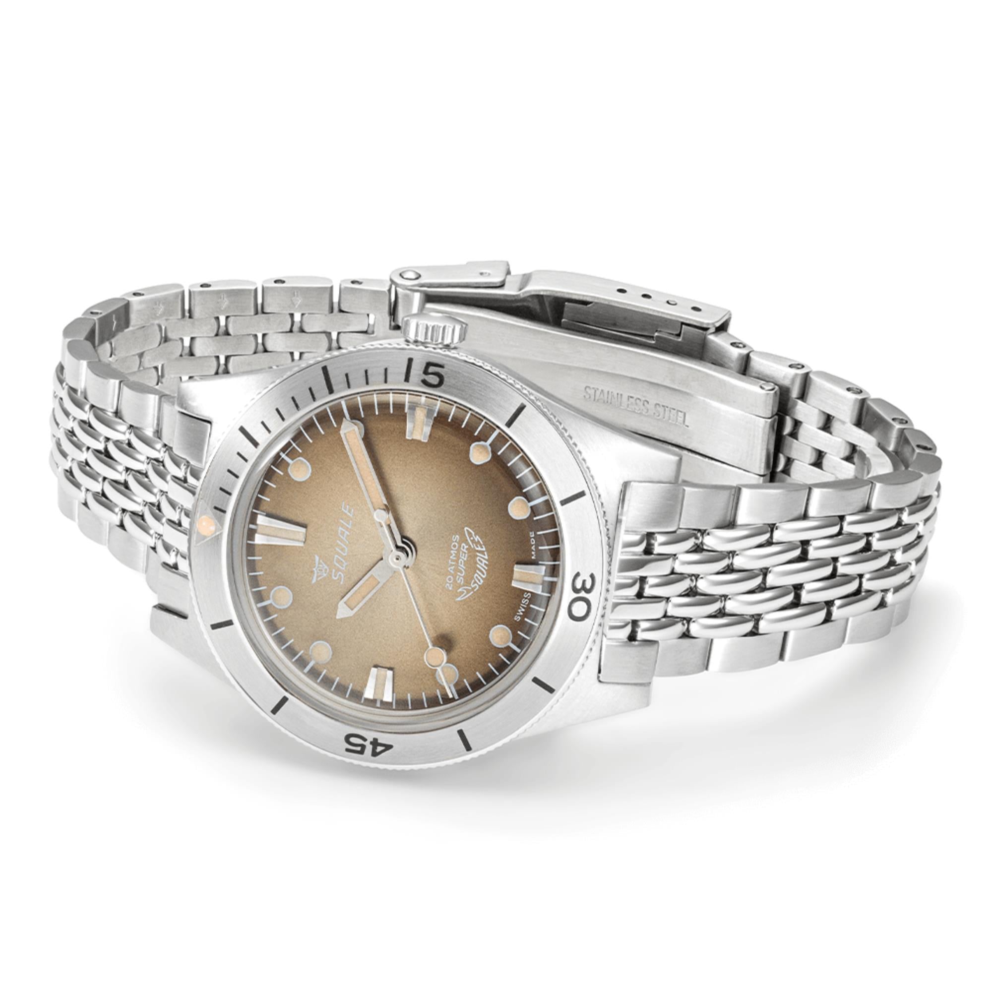 Squale Super-Squale Sunray Automatic Brown Dial Steel Strap Men's Watch SUPERSSBW.AC