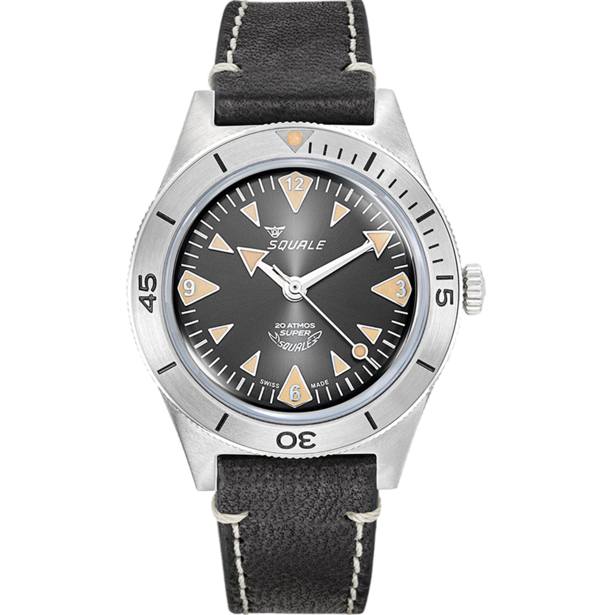 Squale Super-Squale Big Arrows Automatic Black Dial Leather Strap Men's Watch SUPERSSABK.PN