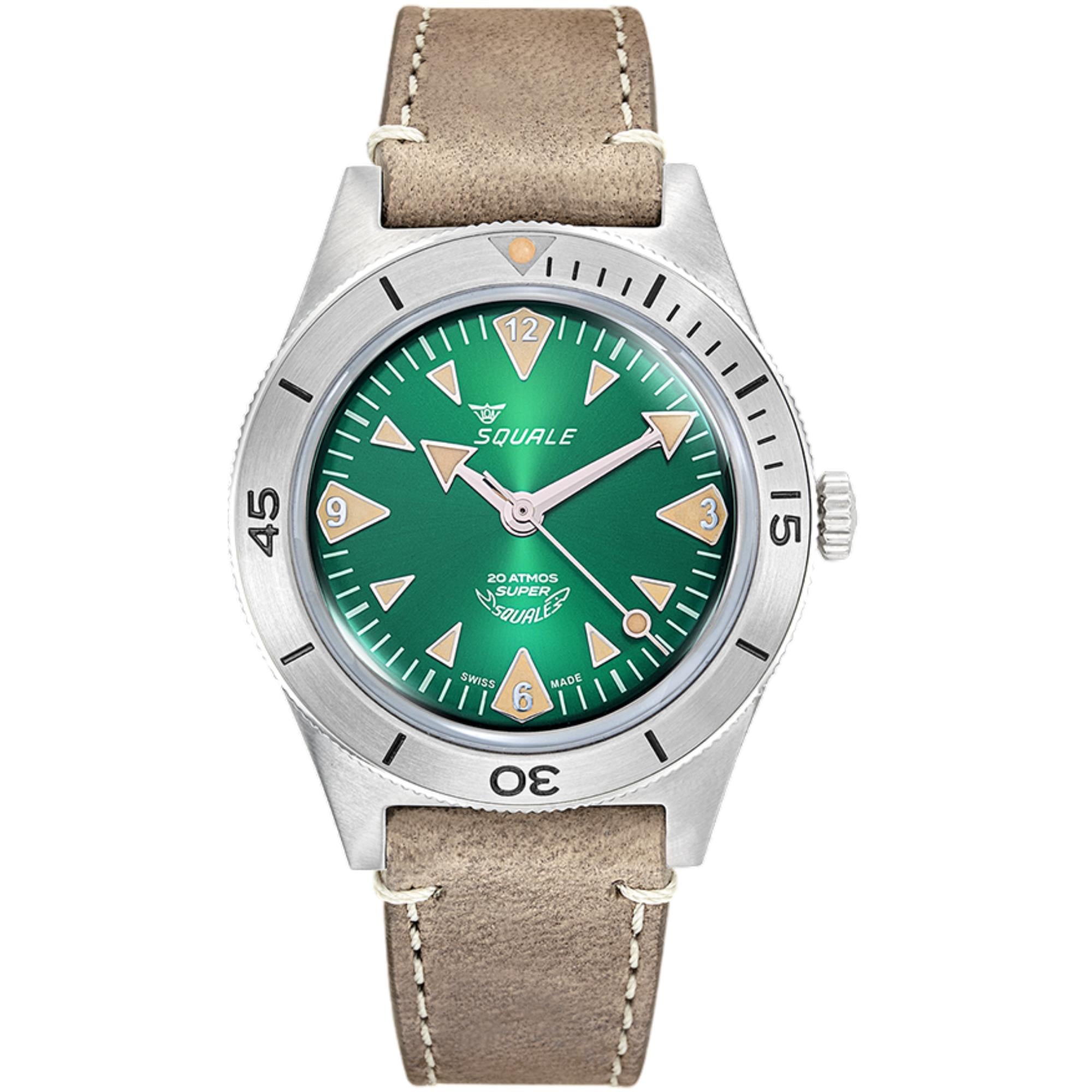 Squale Super-Squale Big Arrows Automatic Green Dial Leather Strap Men's Watch SUPERSSAGR.PTO
