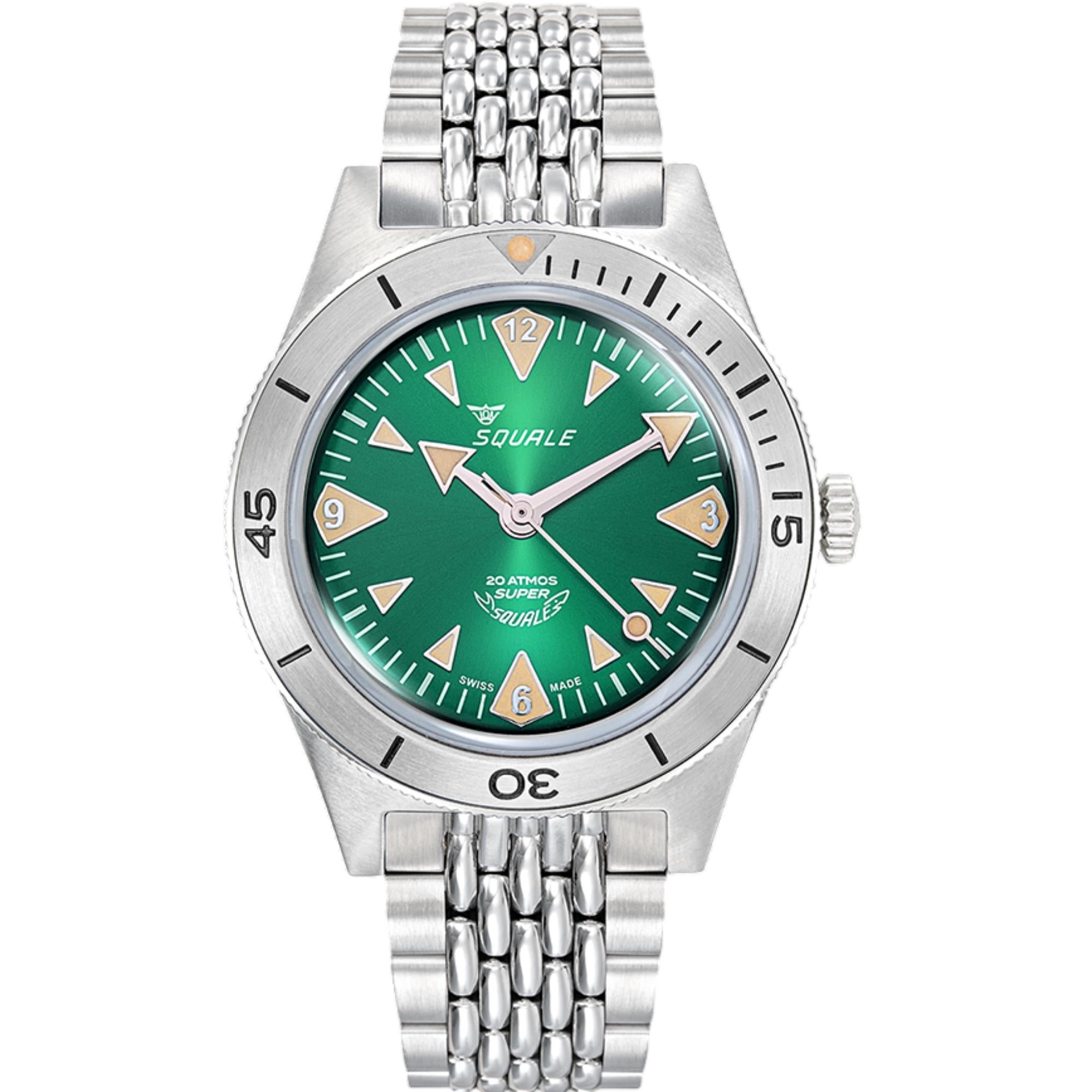 Squale Super-Squale Big Arrows Automatic Green Dial Steel Strap Men's Watch SUPERSSAGR.AC