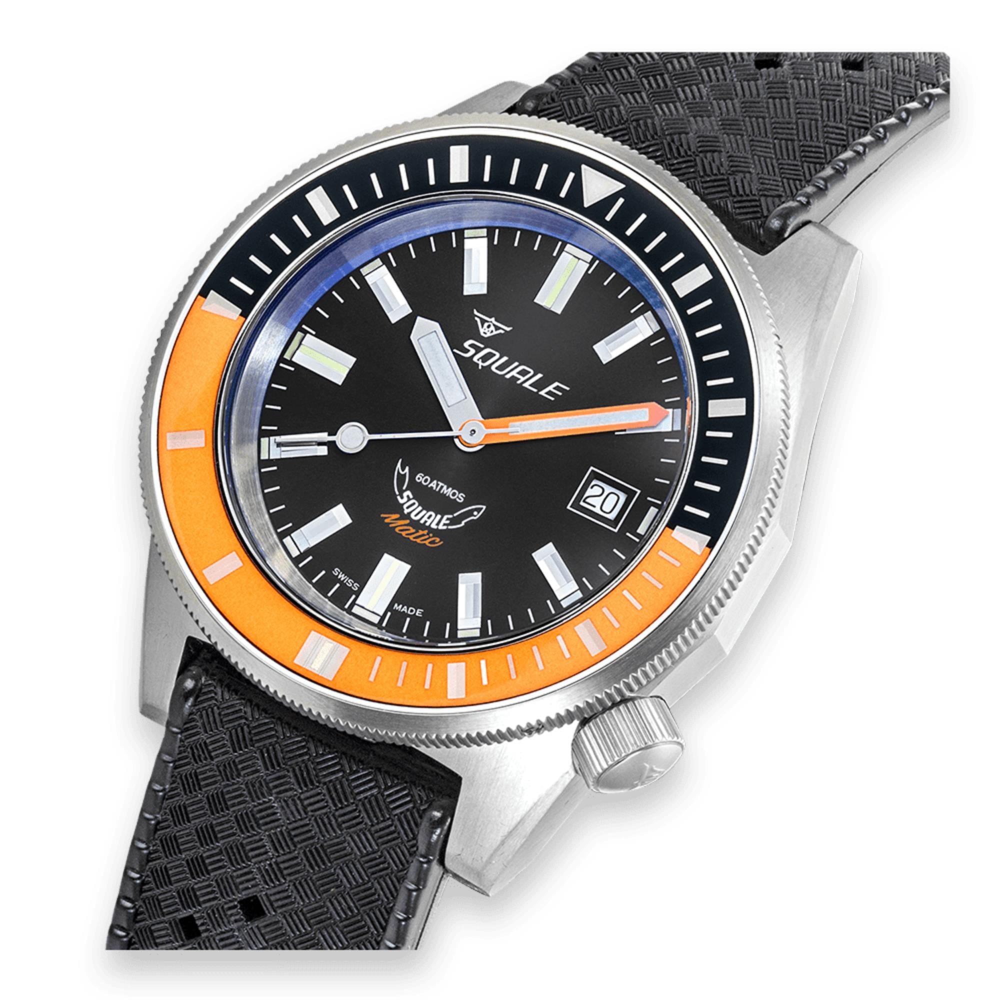 Squale Matic Satin Orange Automatic Black Dial Rubber Strap Men's Watch MATICXSC.HT