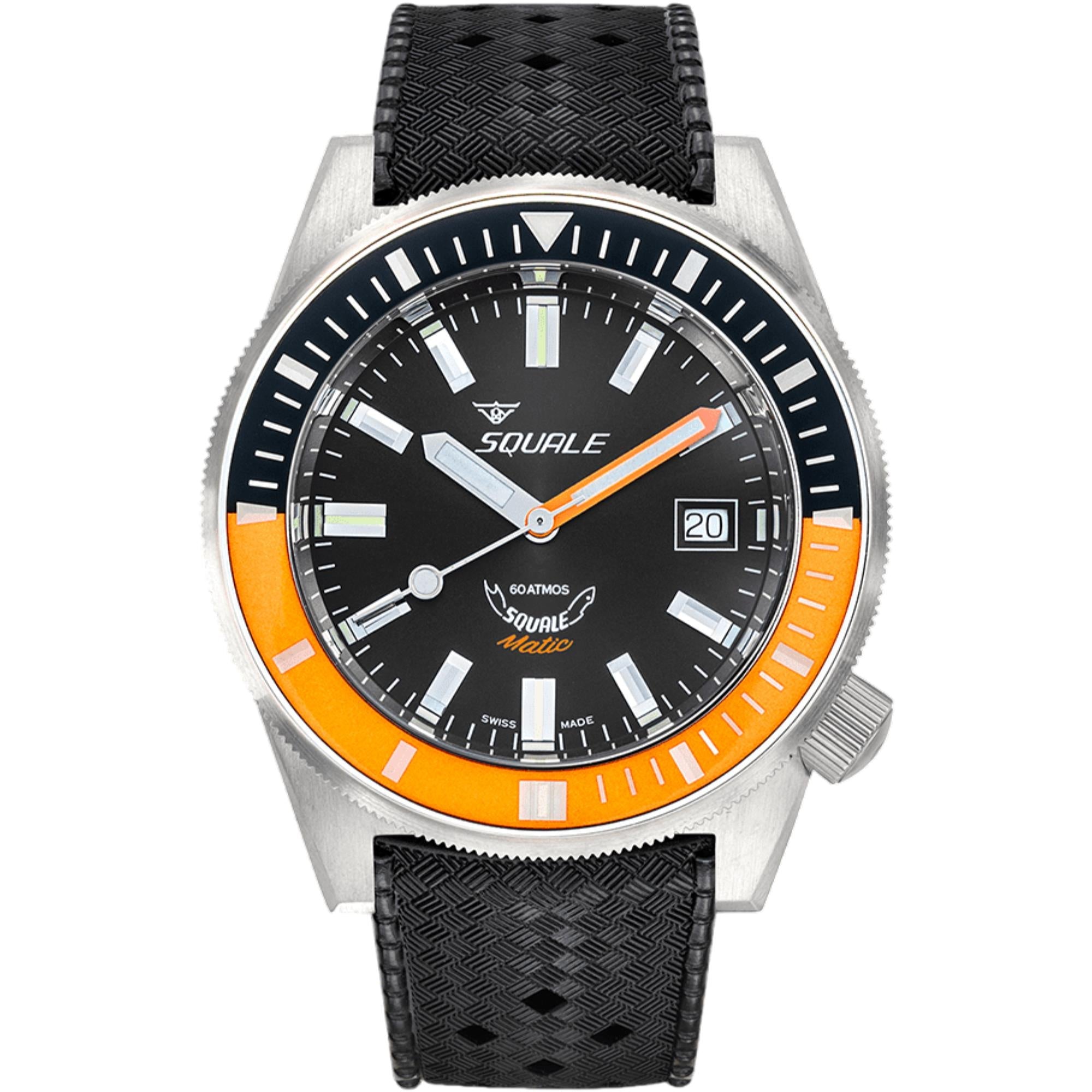 Squale Matic Satin Orange Automatic Black Dial Rubber Strap Men's Watch MATICXSC.HT