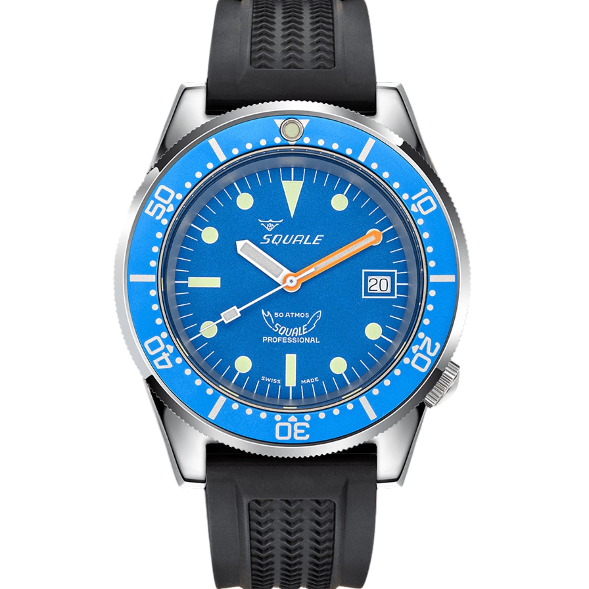 Squale 1521 Ocean Automatic Sunray Blue Dial Rubber Strap Men's Watch 1521OCN.VO