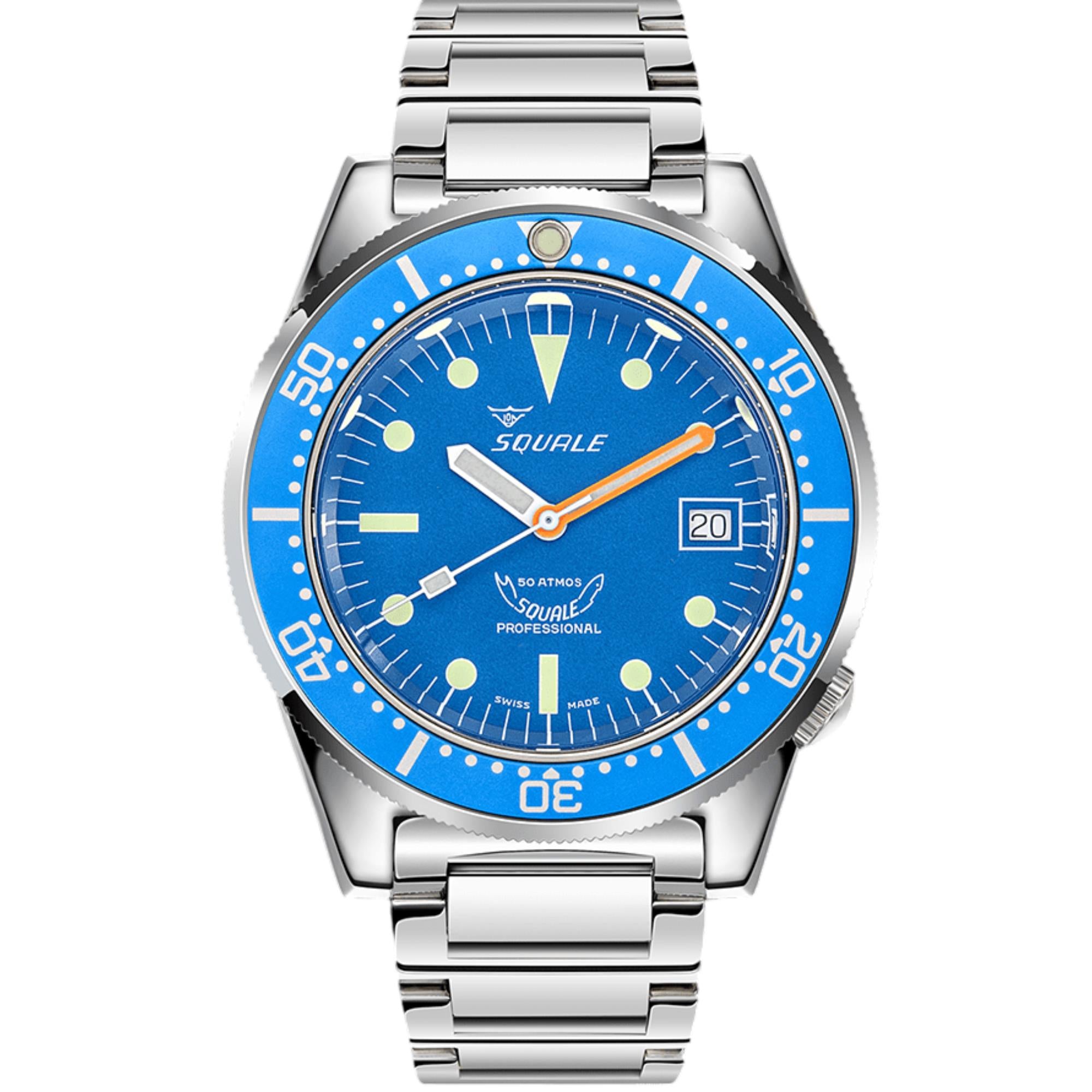 Squale 1521 Ocean Automatic Sunray Blue Dial Steel Strap Men's Watch 1521OCN.SQ20L