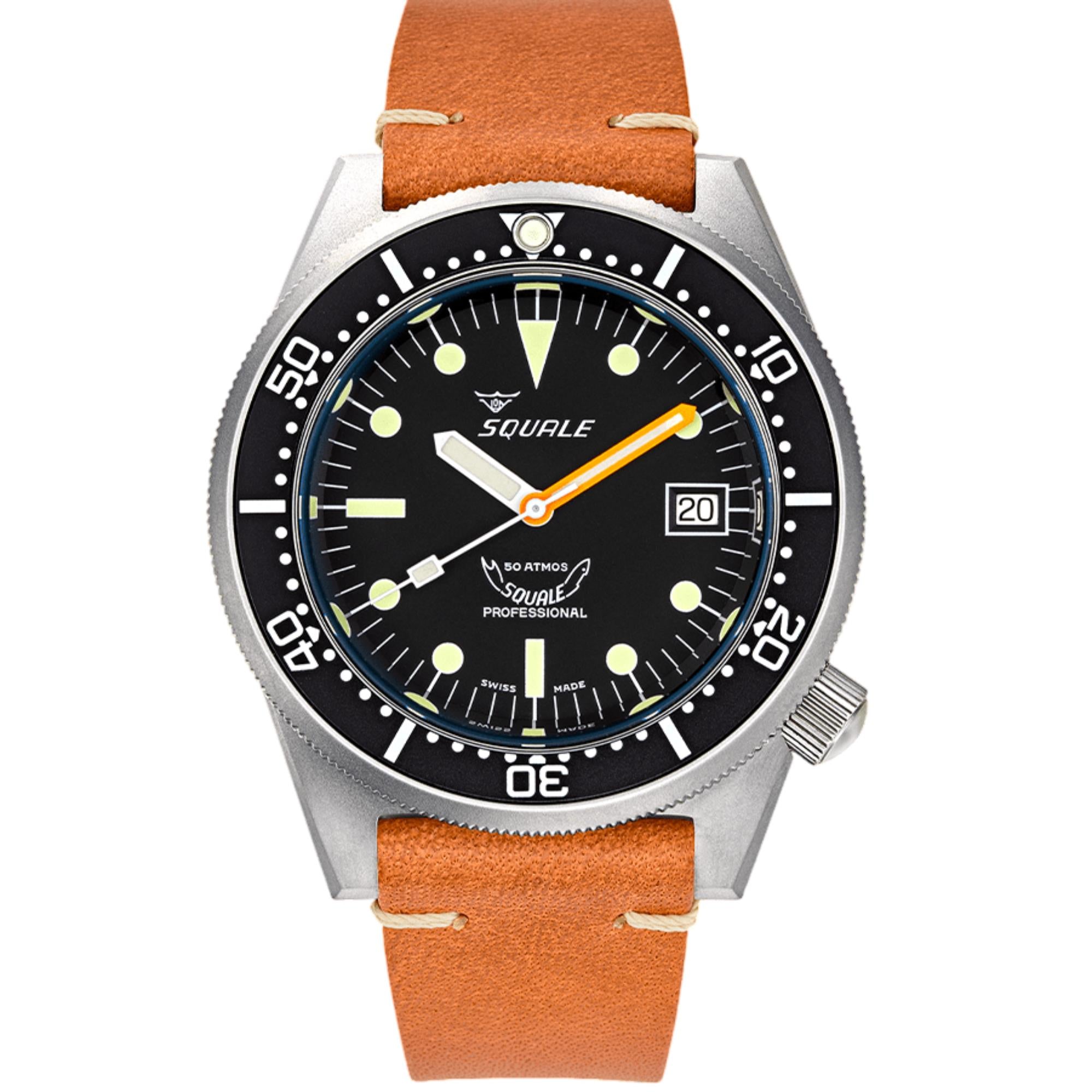 Squale 1521 Black Blasted Automatic Black Dial Leather Strap Men's Watch 1521BKBL.PC