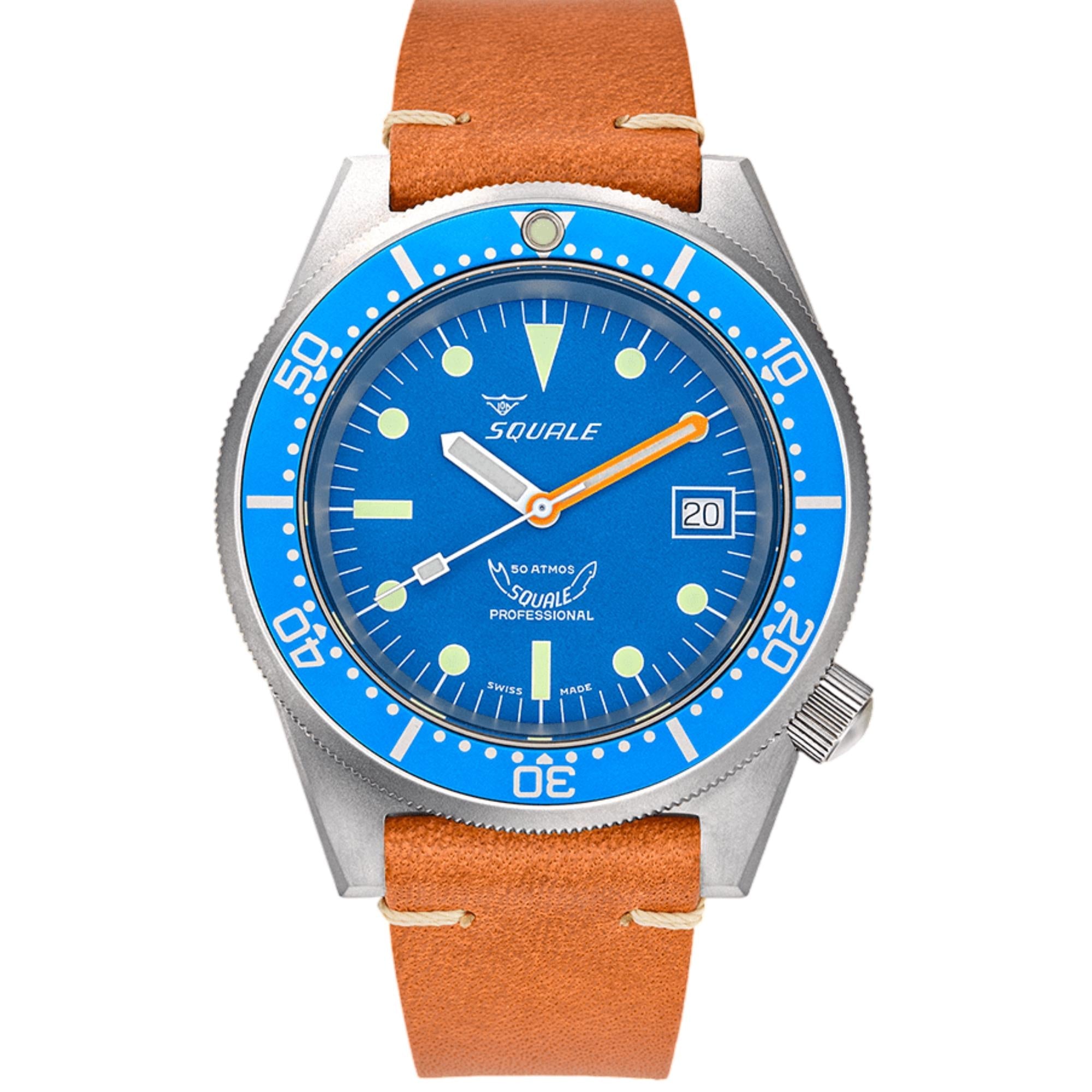 Squale 1521 Blue Blasted Automatic Blue Dial Leather Strap Men's Watch 1521BLUEBL.PC