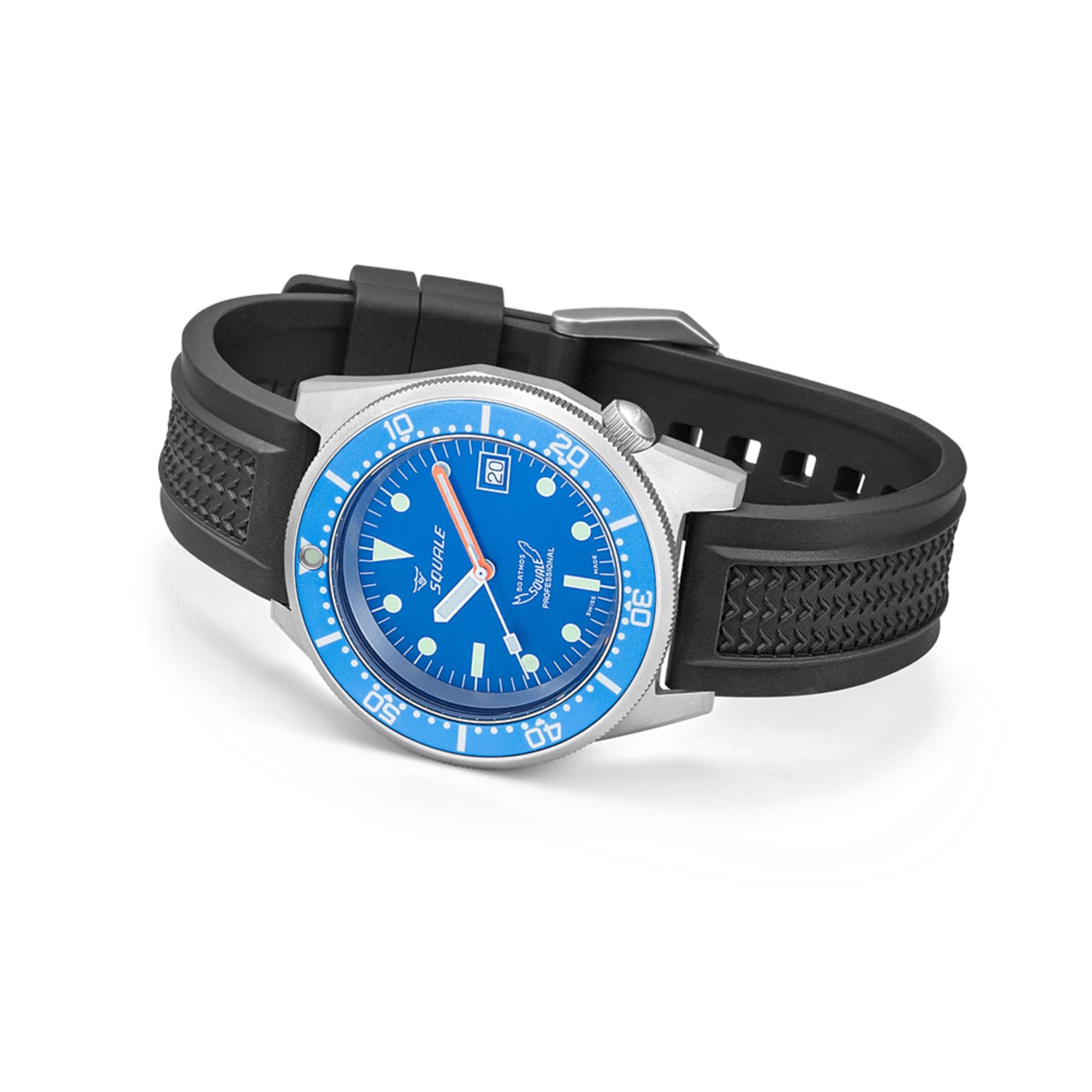 Squale 1521 Blue Blasted Automatic Blue Dial Rubber Strap Men's Watch 1521BLUEBL.VO