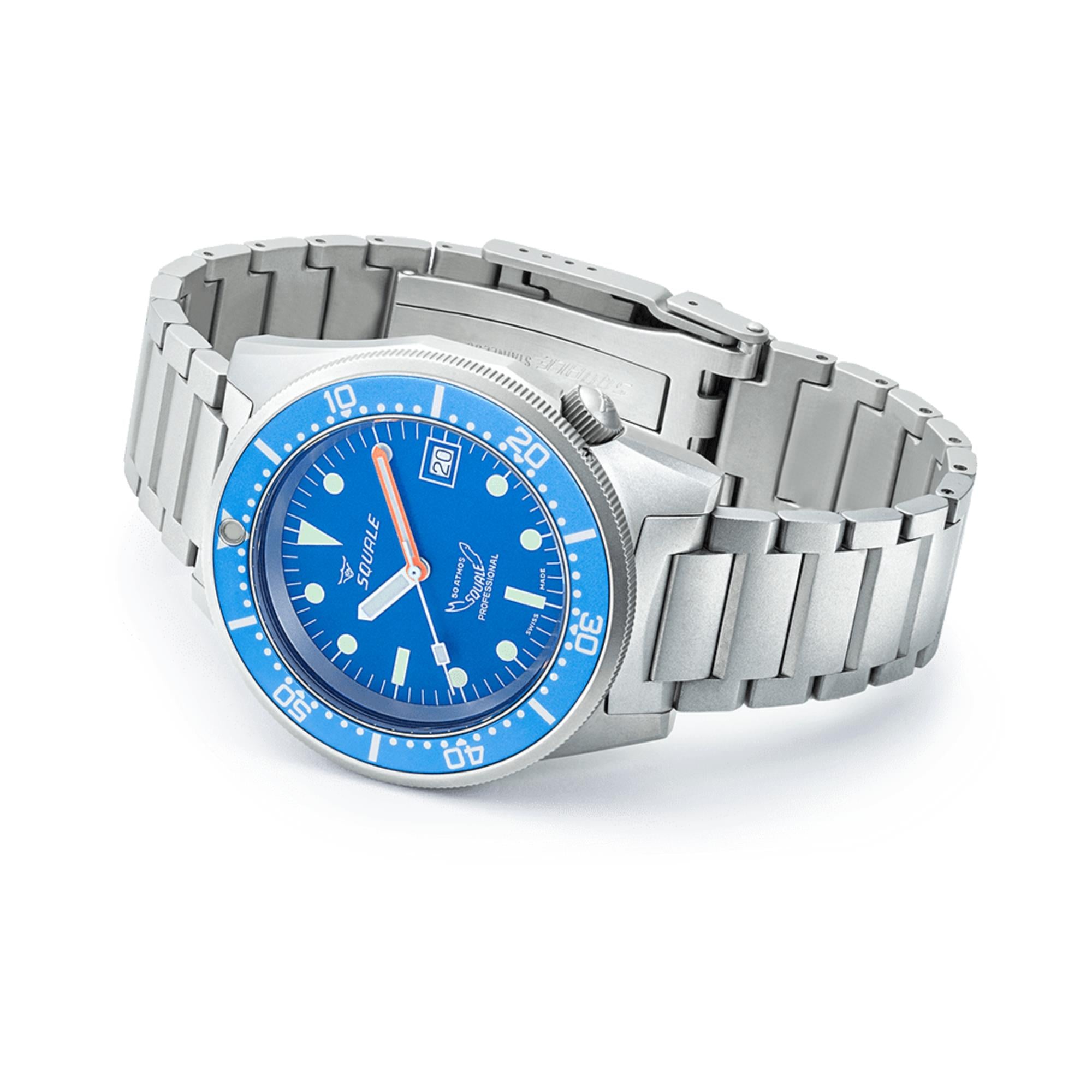 Squale 1521 Blue Blasted Automatic Blue Dial Steel Strap Men's Watch 1521BLUEBL.SQ20S