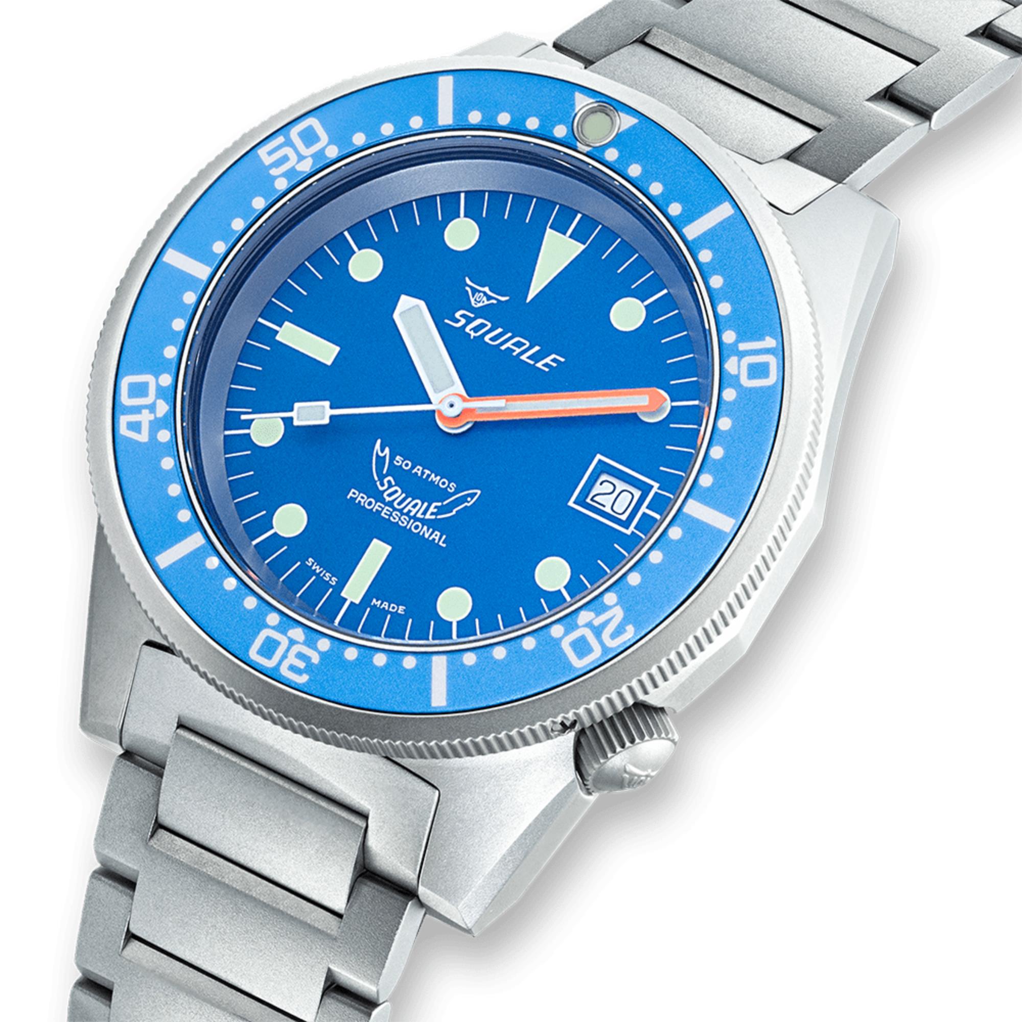 Squale 1521 Blue Blasted Automatic Blue Dial Steel Strap Men's Watch 1521BLUEBL.SQ20S