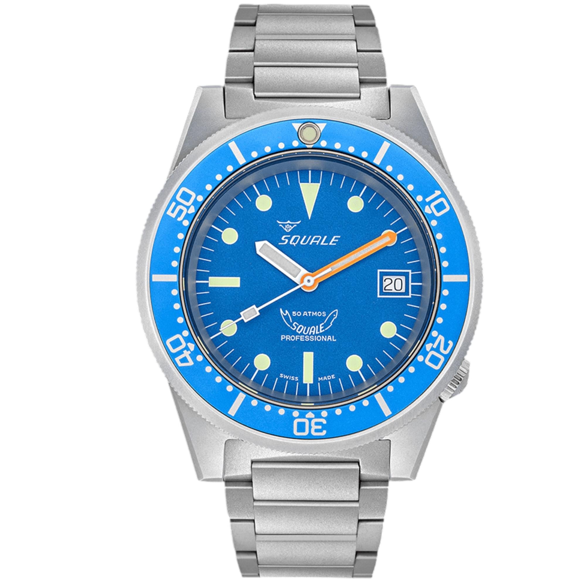 Squale 1521 Blue Blasted Automatic Blue Dial Steel Strap Men's Watch 1521BLUEBL.SQ20S