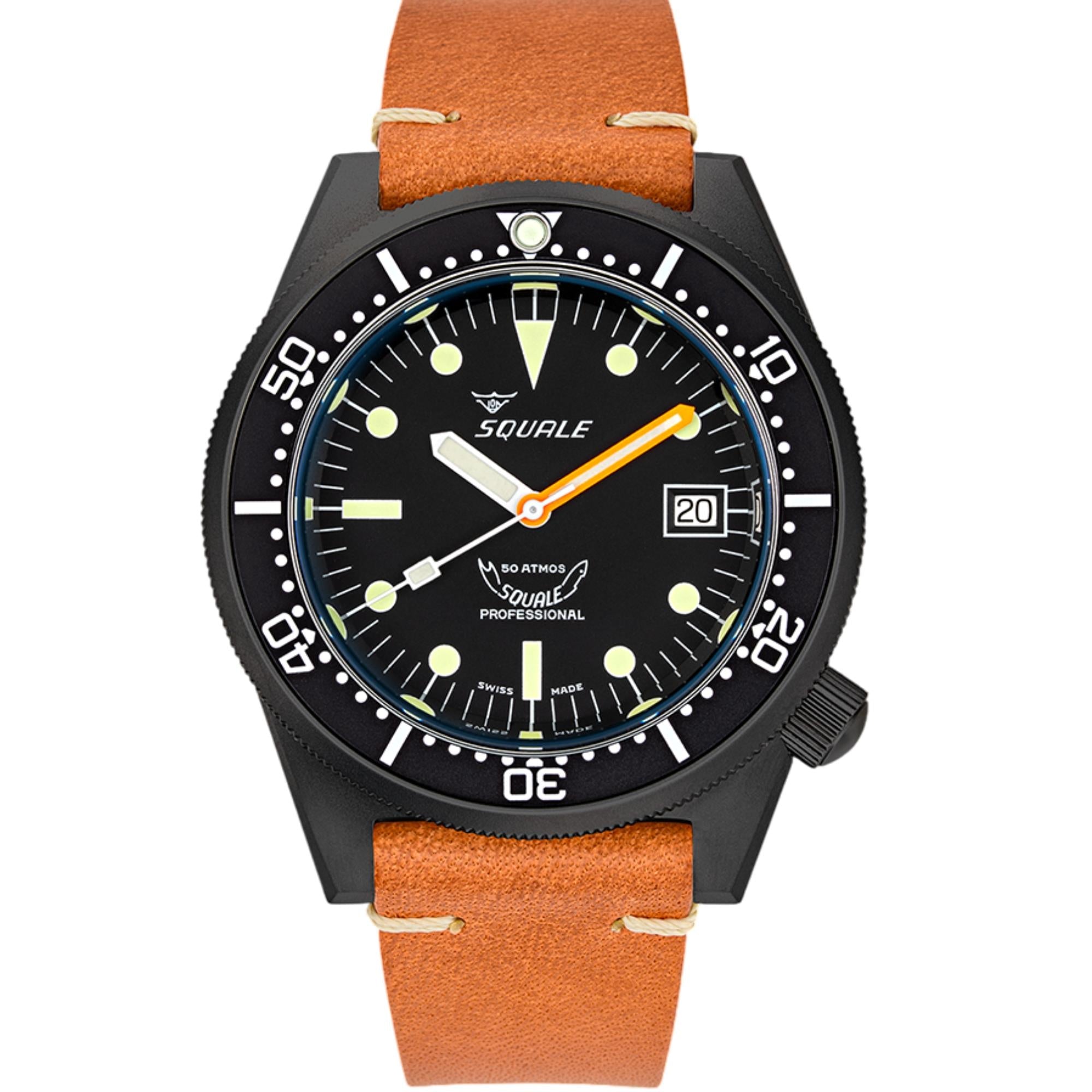 Squale 1521 PVD Automatic Black Dial Leather Strap Men's Watch 1521PVD.PC
