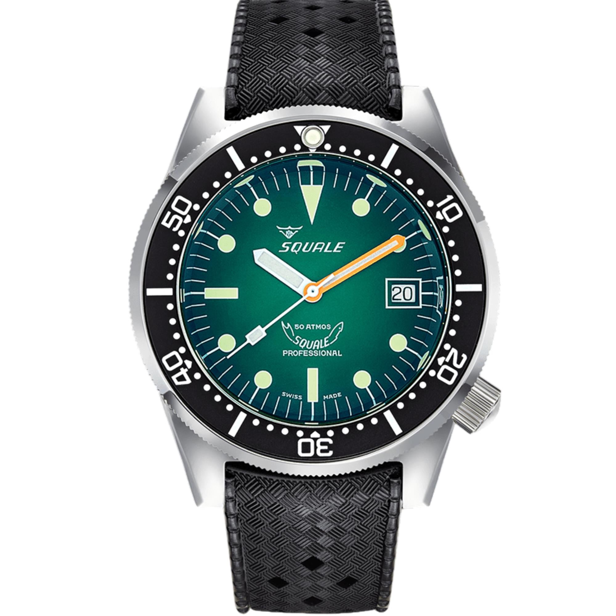 Squale 1521 Green Ray Automatic Green Dial Rubber Strap Men's Watch 1521PROFGR.HT