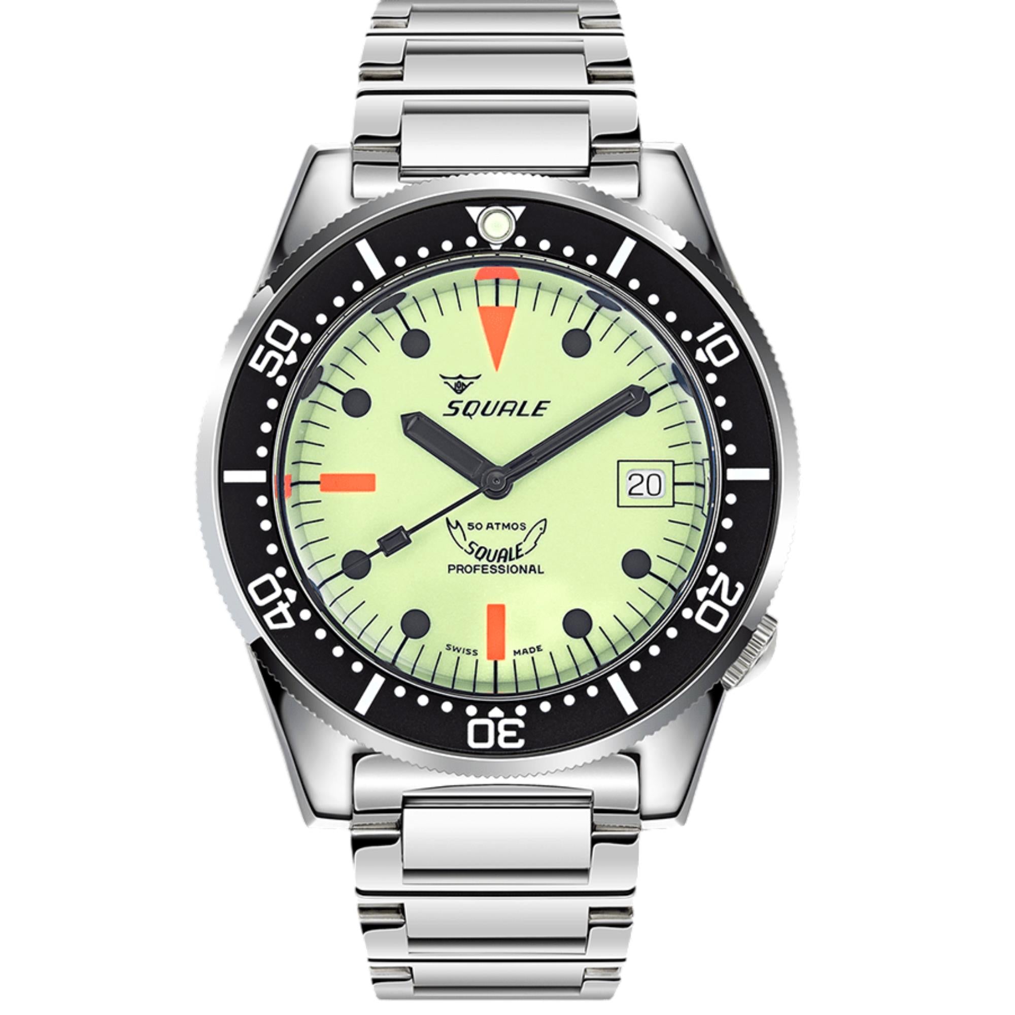 Squale 1521 Full Luminous Automatic Super-Luminova Dial Steel Strap Men's Watch 1521FULL.SQ20L