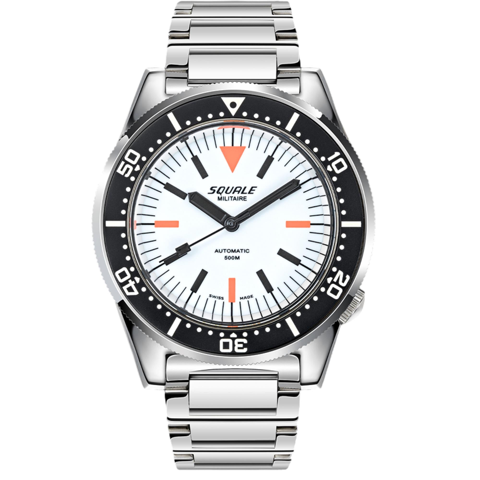 Squale 1521 Full Luminous Militaire Automatic White Dial Steel Strap Men's Watch 1521FUMIWT.SQ20L